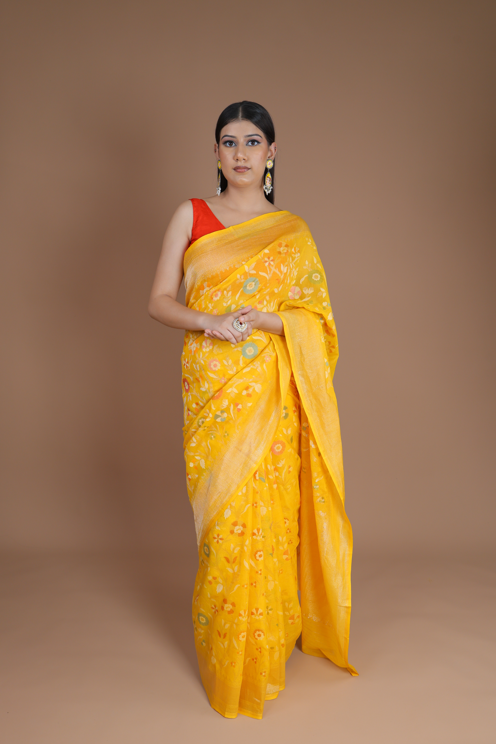 Banarasi Handwoven Cotton Jamdani Sari, Peetambari