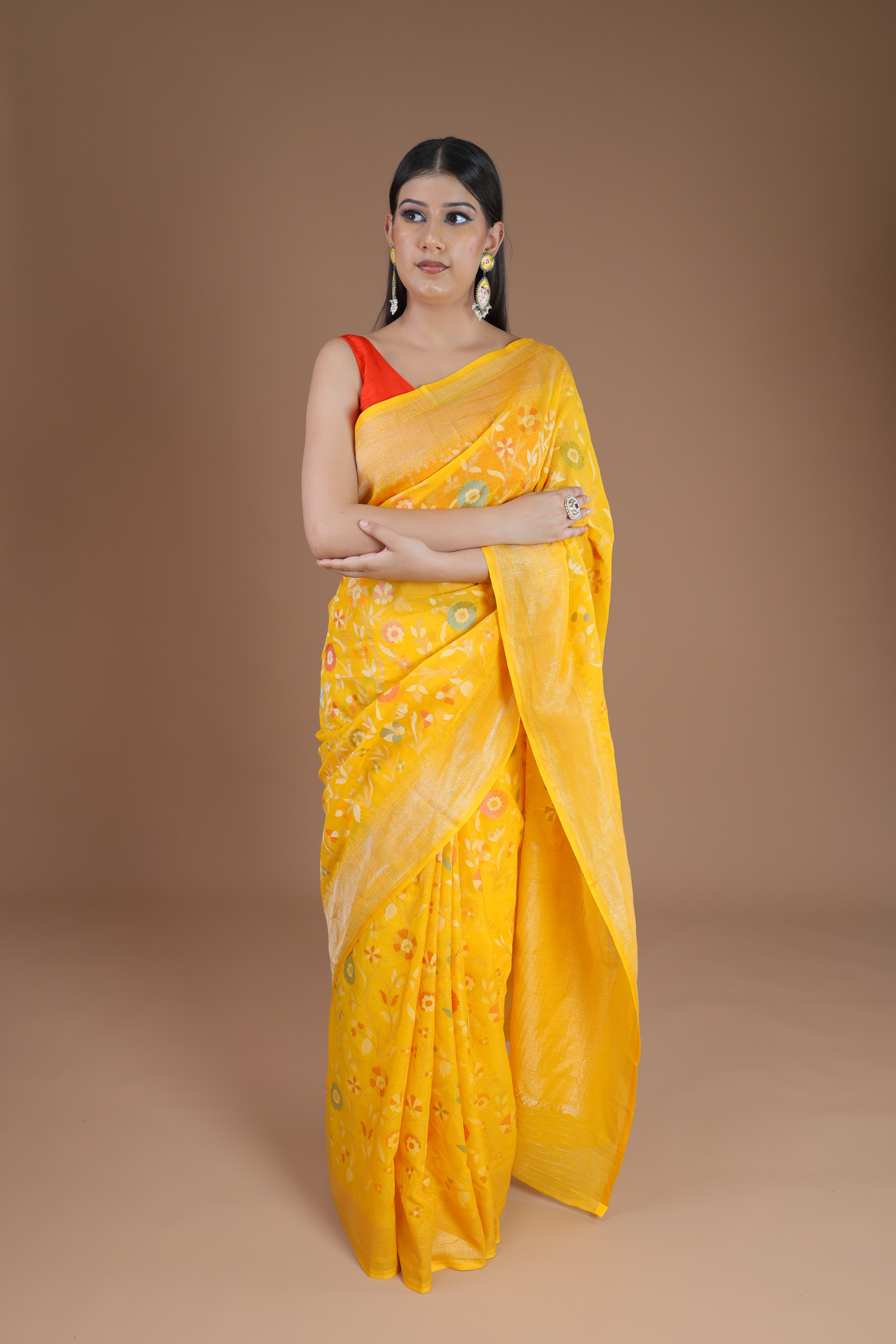 Banarasi Handwoven Cotton Jamdani Sari, Peetambari