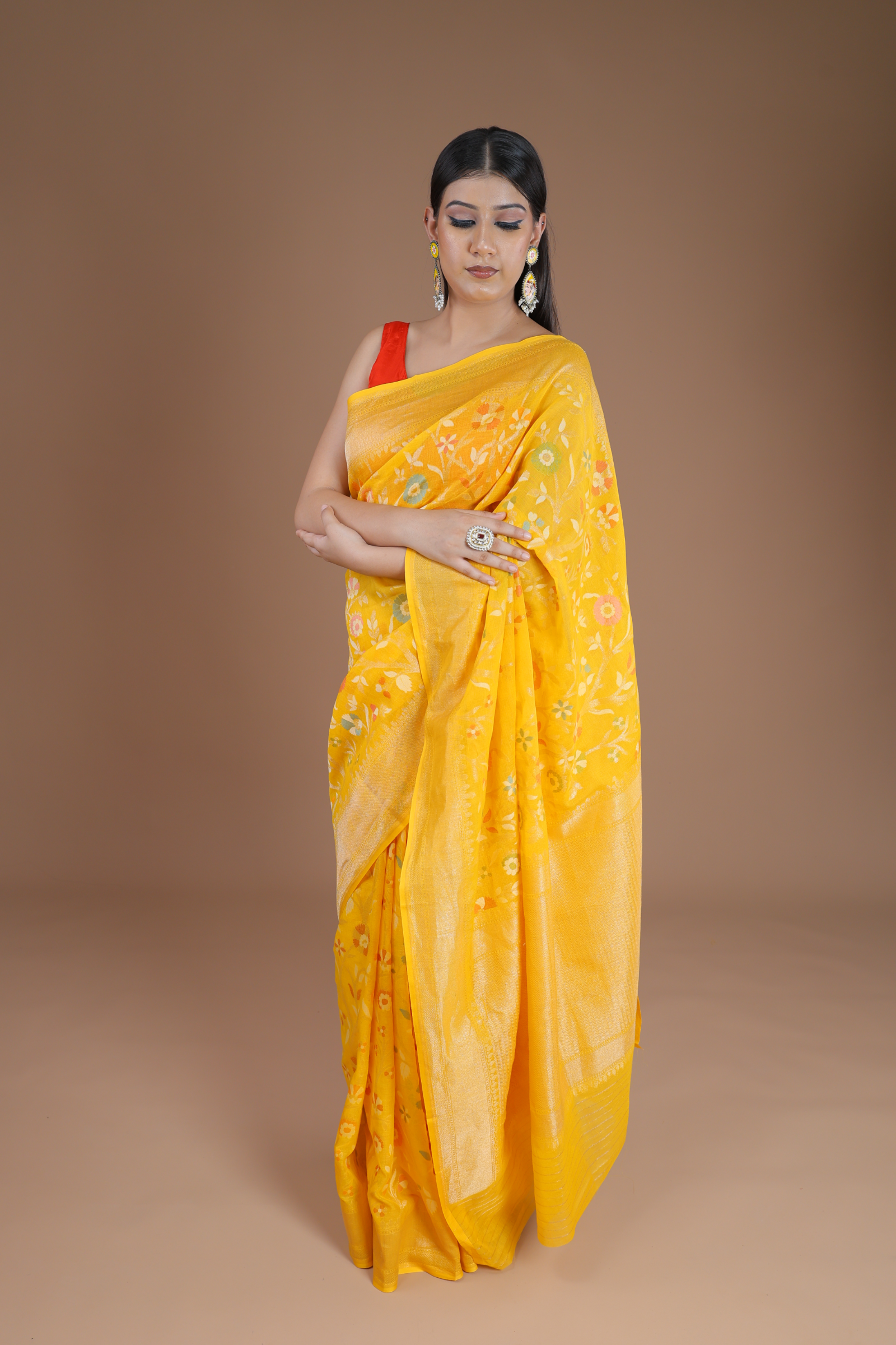 Banarasi Handwoven Cotton Jamdani Sari, Peetambari