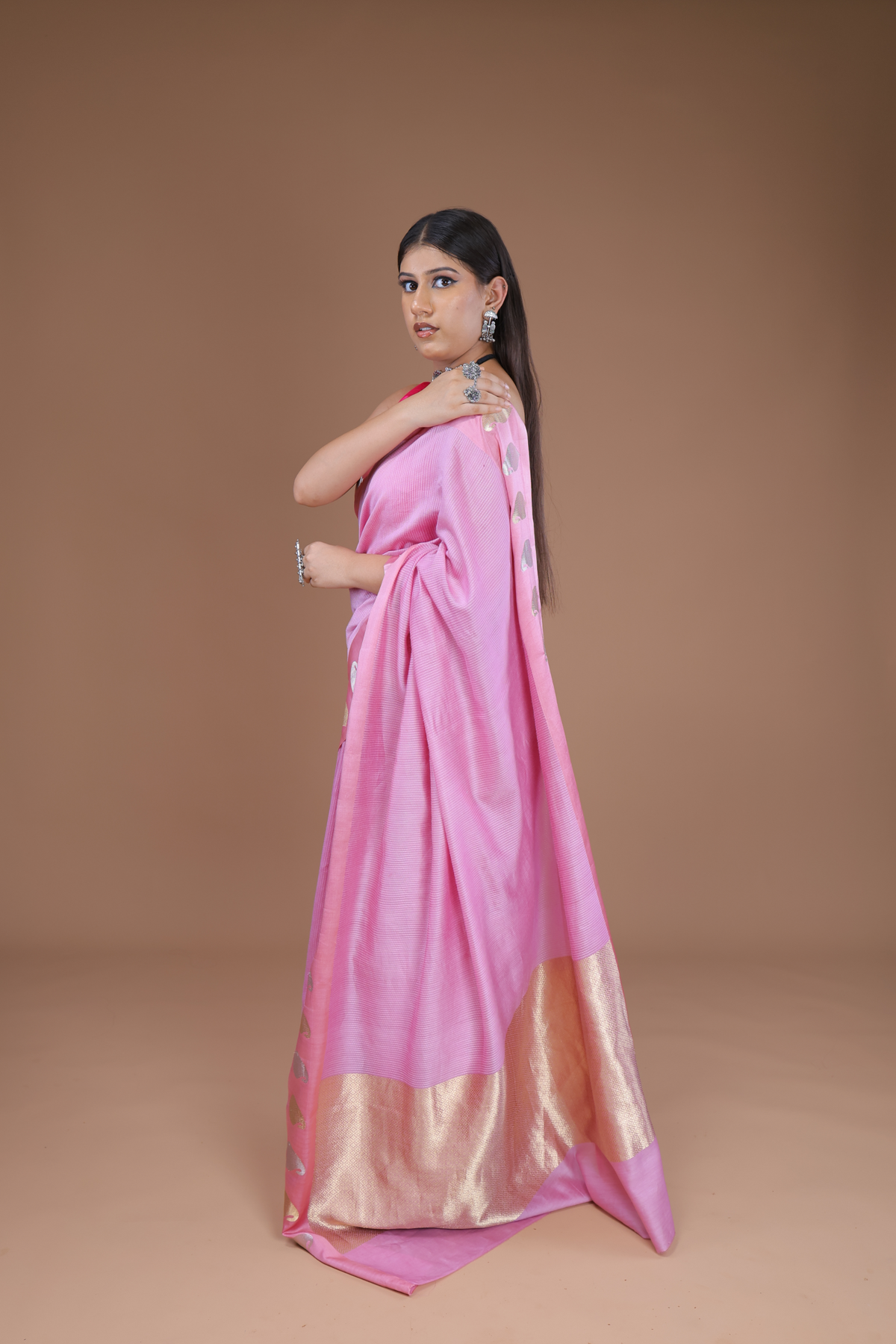 Banarasi Handwoven Cotton Silk Sari With Satin Border
