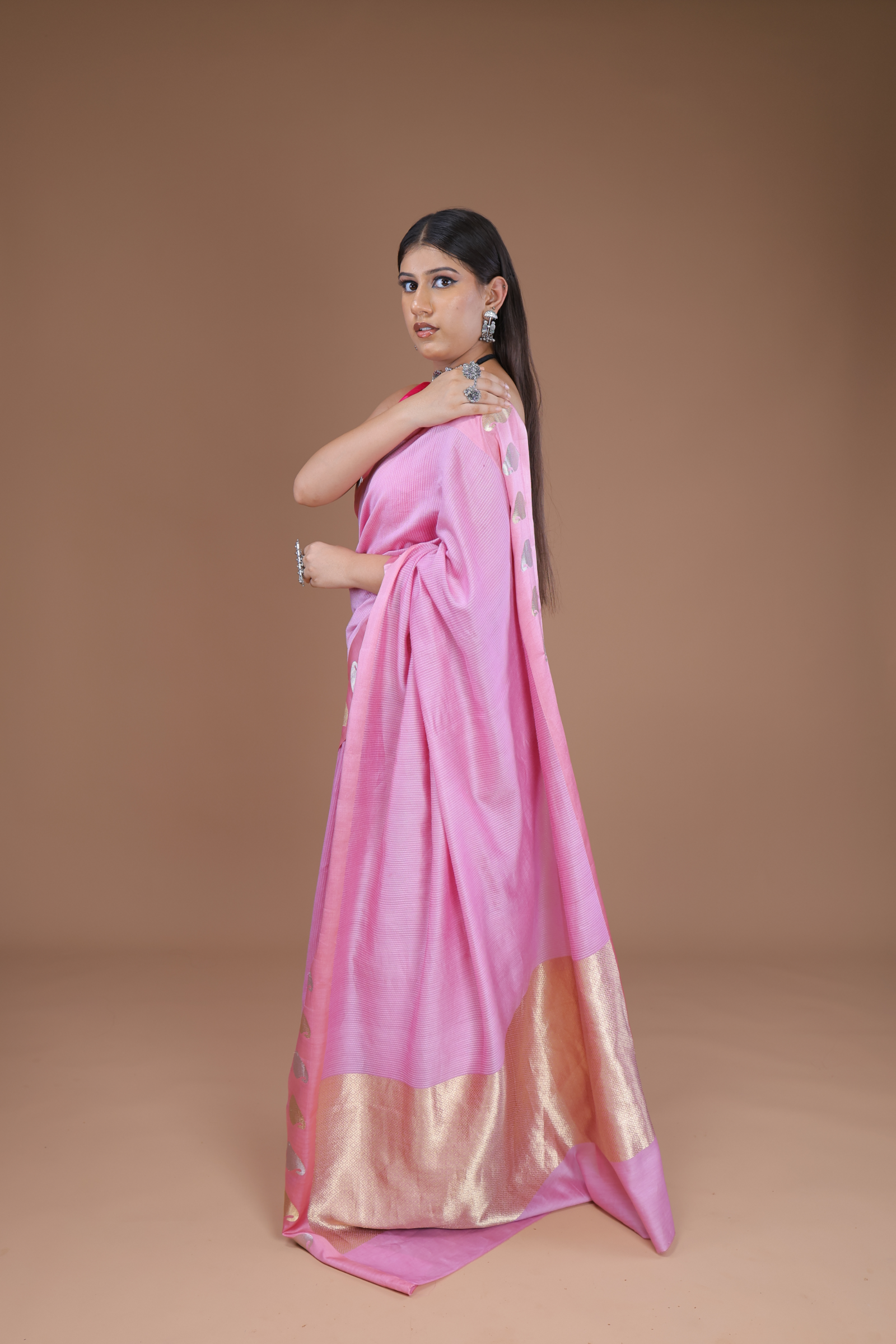 Banarasi Handwoven Cotton Silk Sari With Satin Border