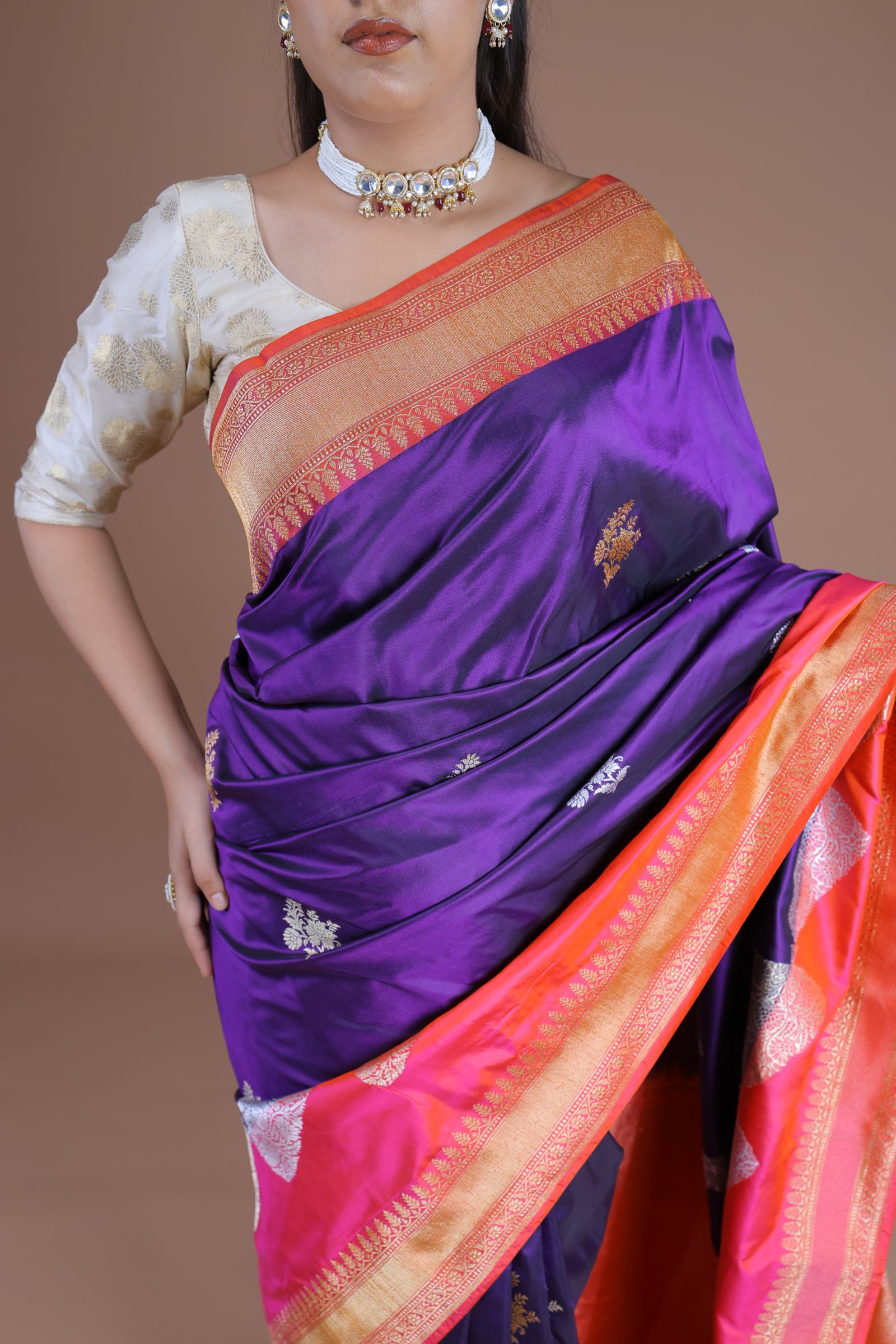 Banarasi Handwoven Purple & Pink  Silk Sari