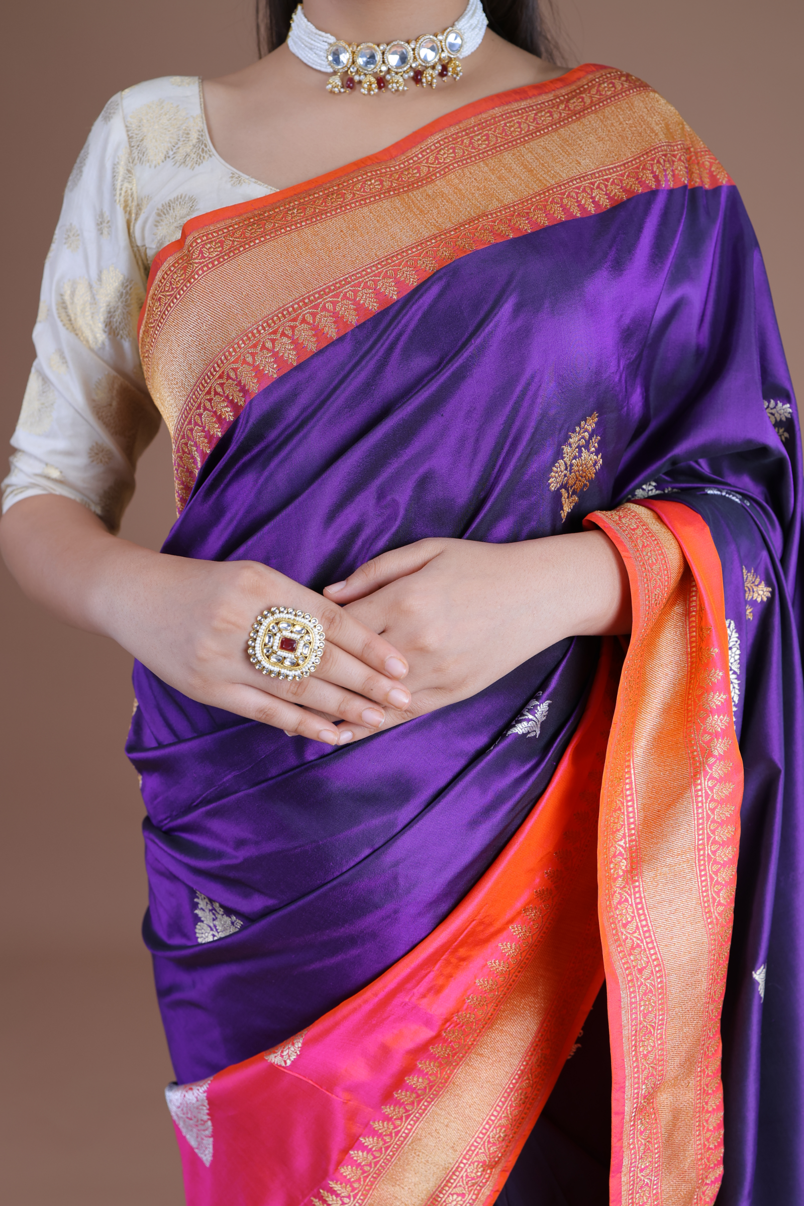 Banarasi Handwoven Purple & Pink  Silk Sari