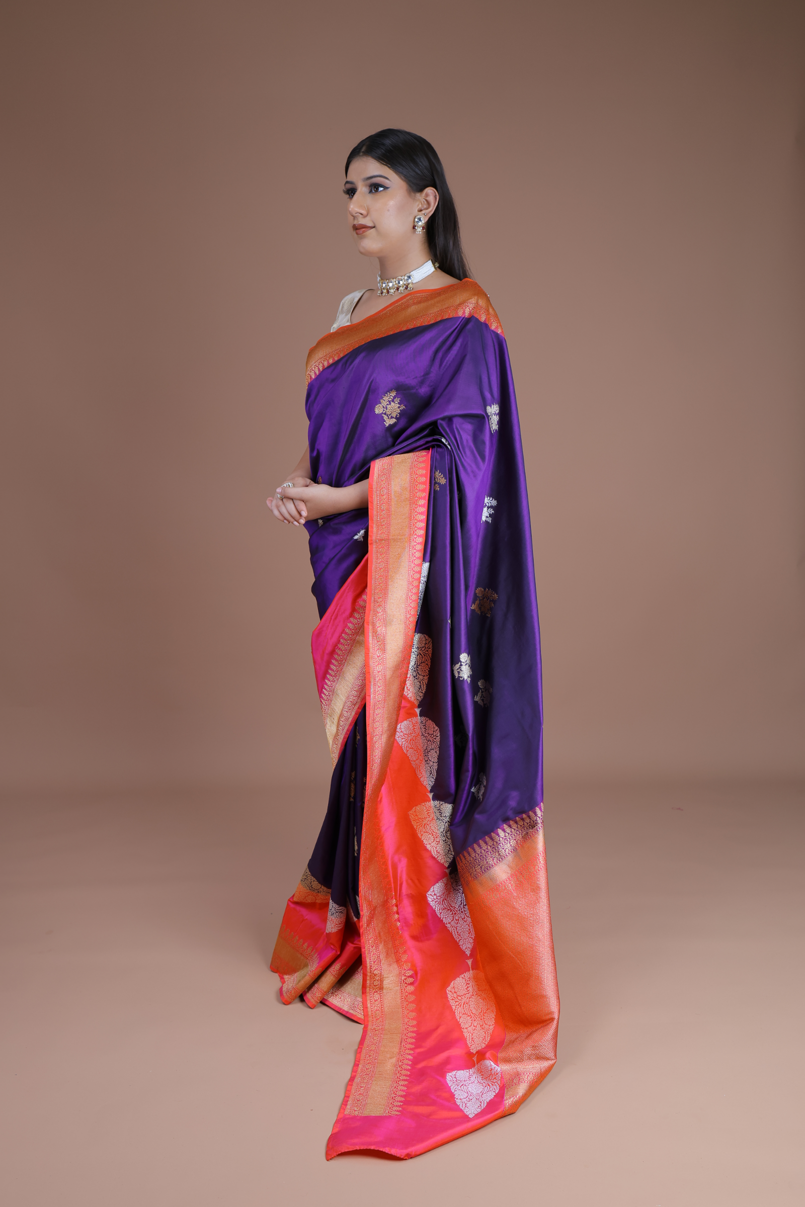 Banarasi Handwoven Purple & Pink  Silk Sari