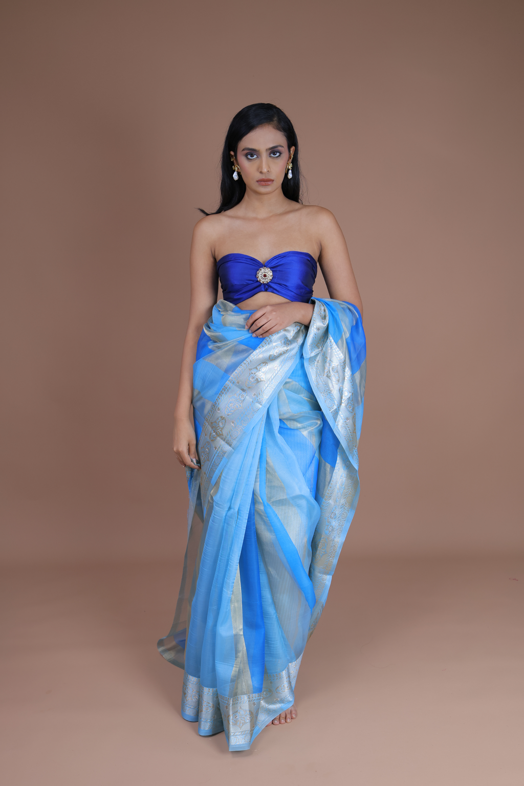 Banarasi Handwoven Tissue Organza Sari With Stripes