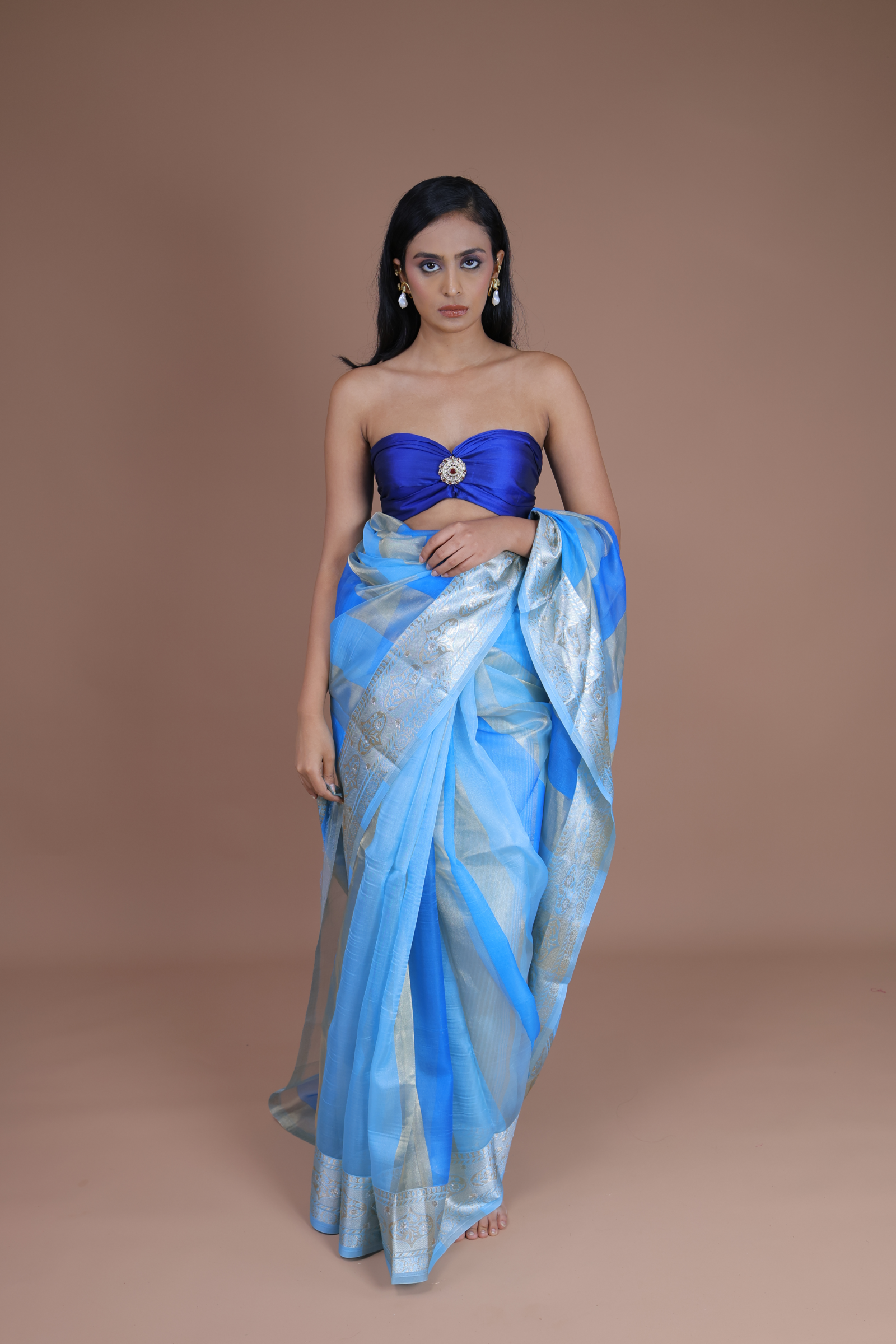 Banarasi Handwoven Tissue Organza Sari With Stripes