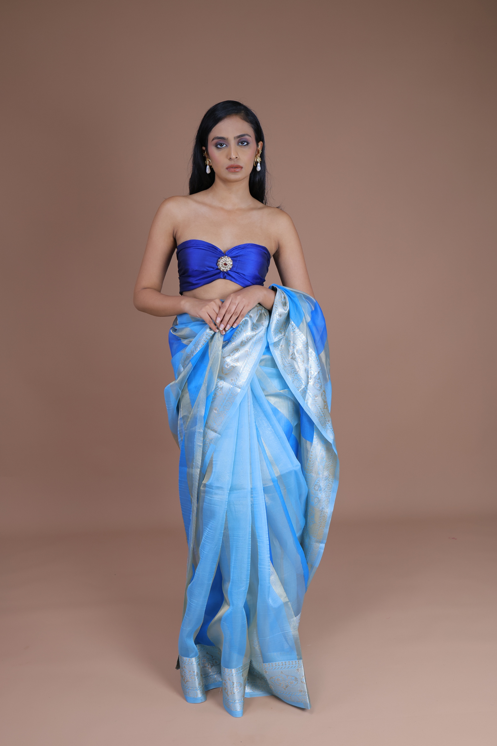 Banarasi Handwoven Tissue Organza Sari With Stripes