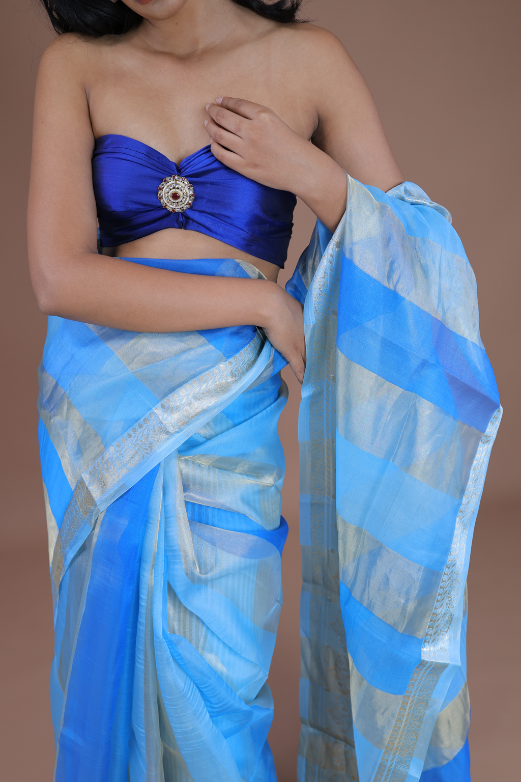 Banarasi Handwoven Tissue Organza Sari With Stripes