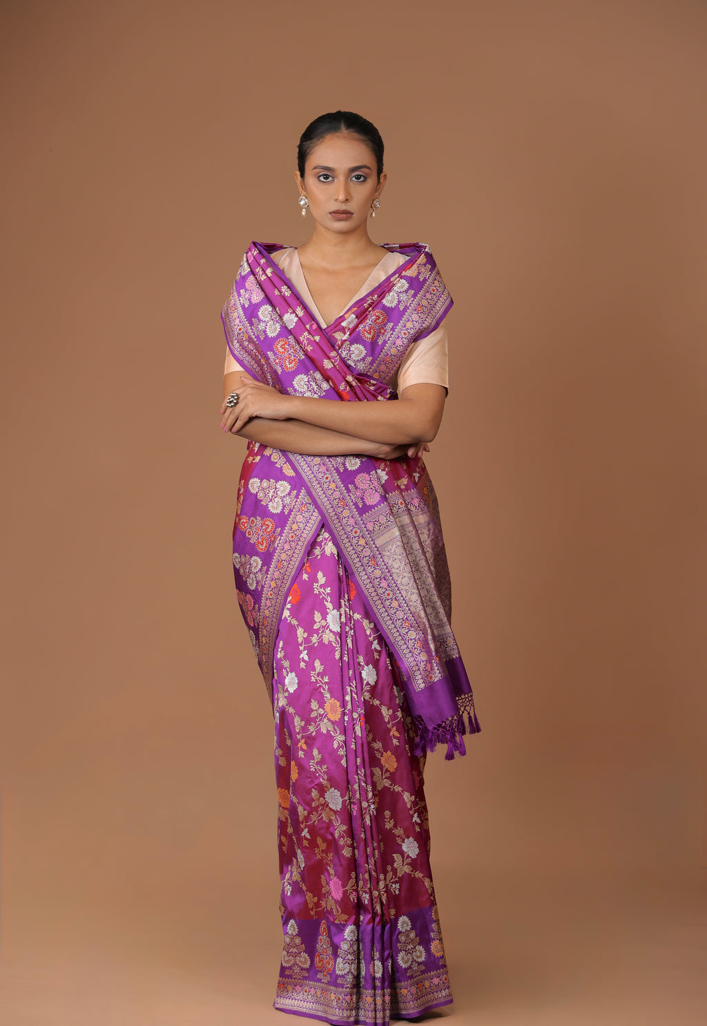 Banarasi handwoven purple silk sona rupa   sari with meenakari