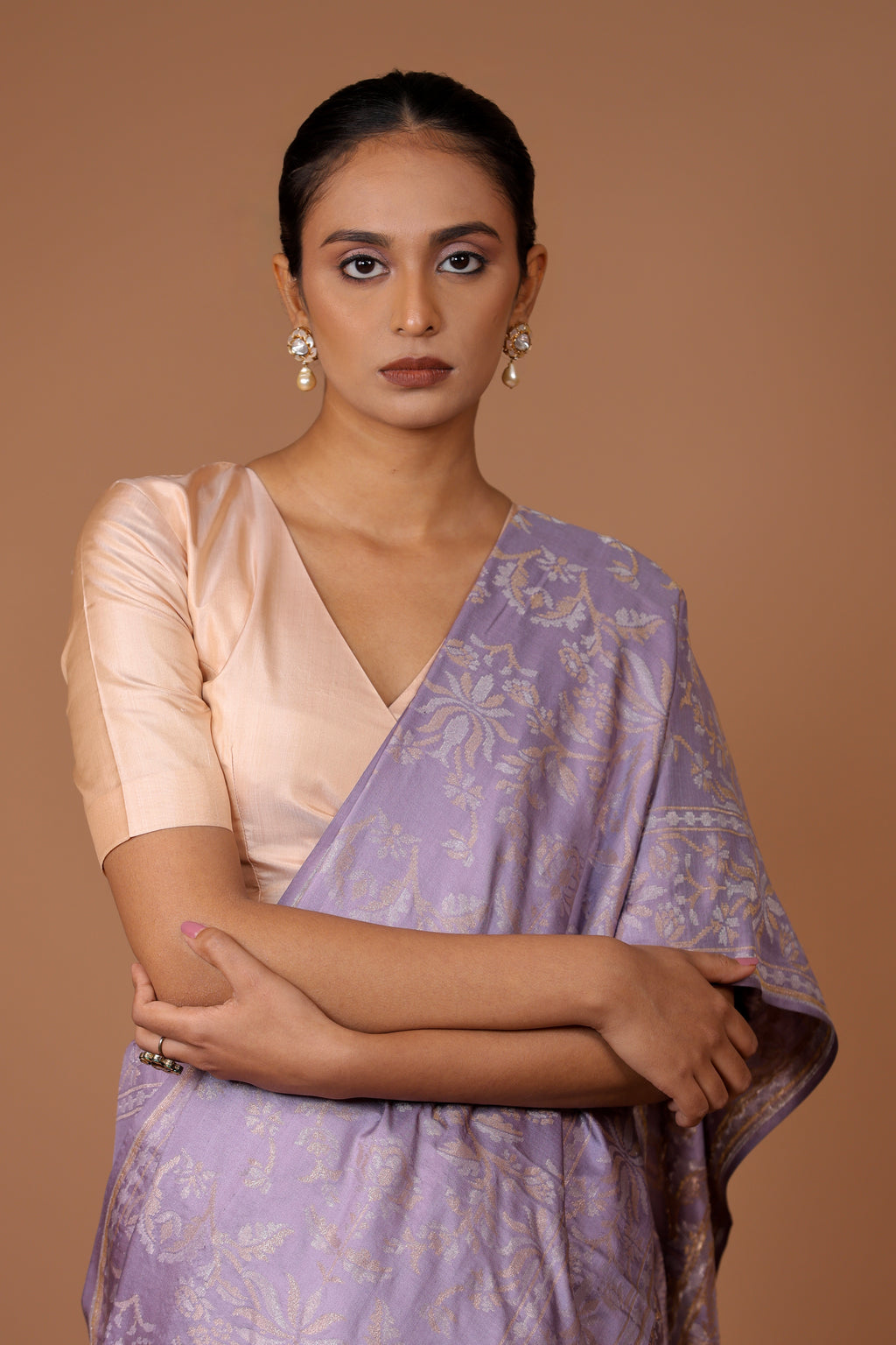 Banarasi handwoven silk sona rupa jamdani sari in mauve