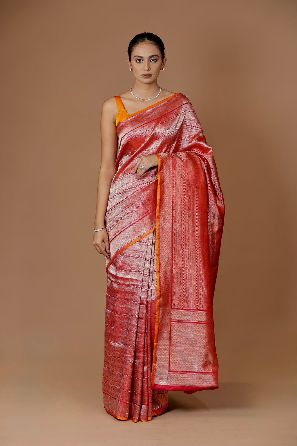 Elegant Banarasi handwoven Red Kadhua silk sari in rich hues with intricate weaving.