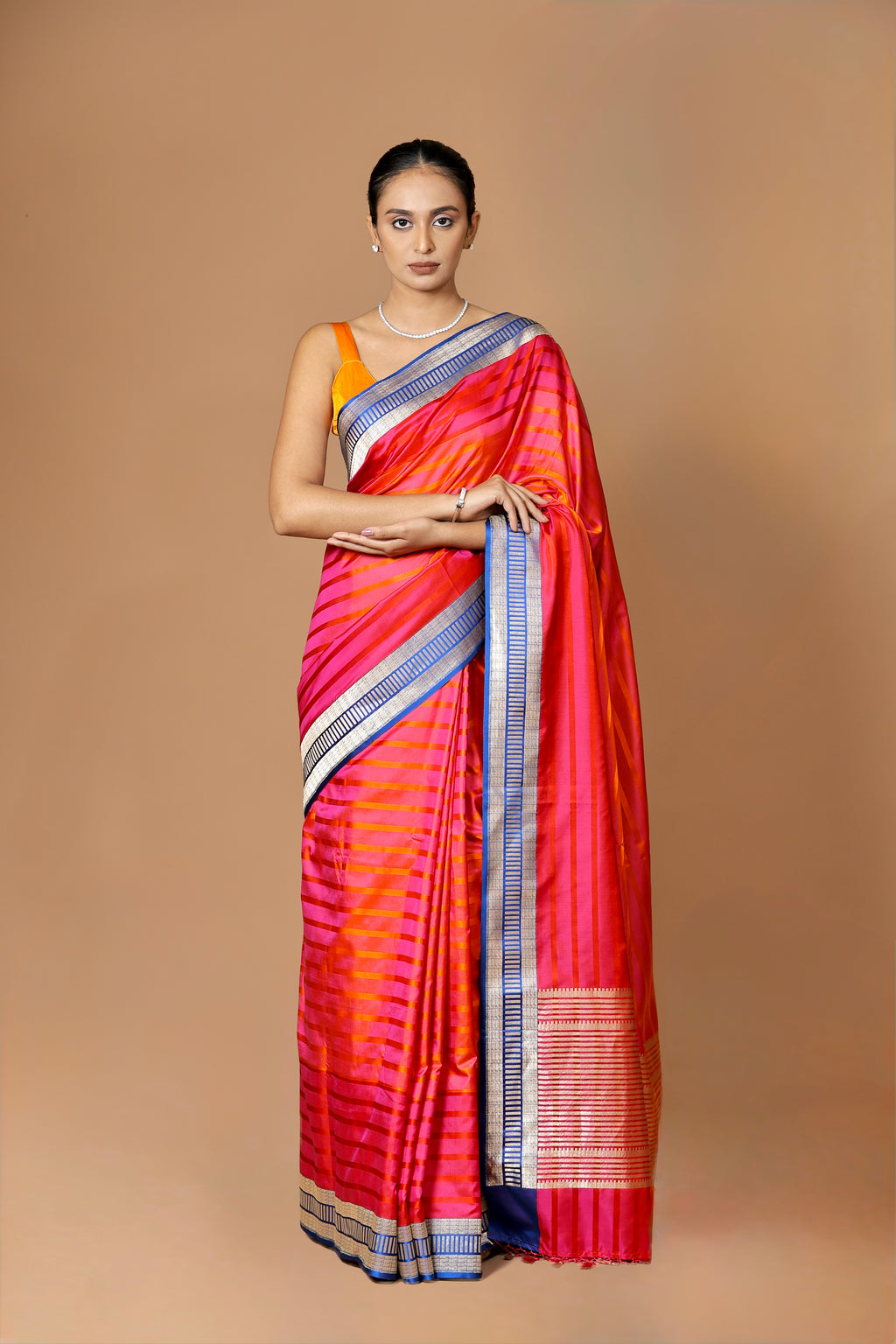 Banarasi handwoven Pink Kadhua silk sari with an elegant contrast border.