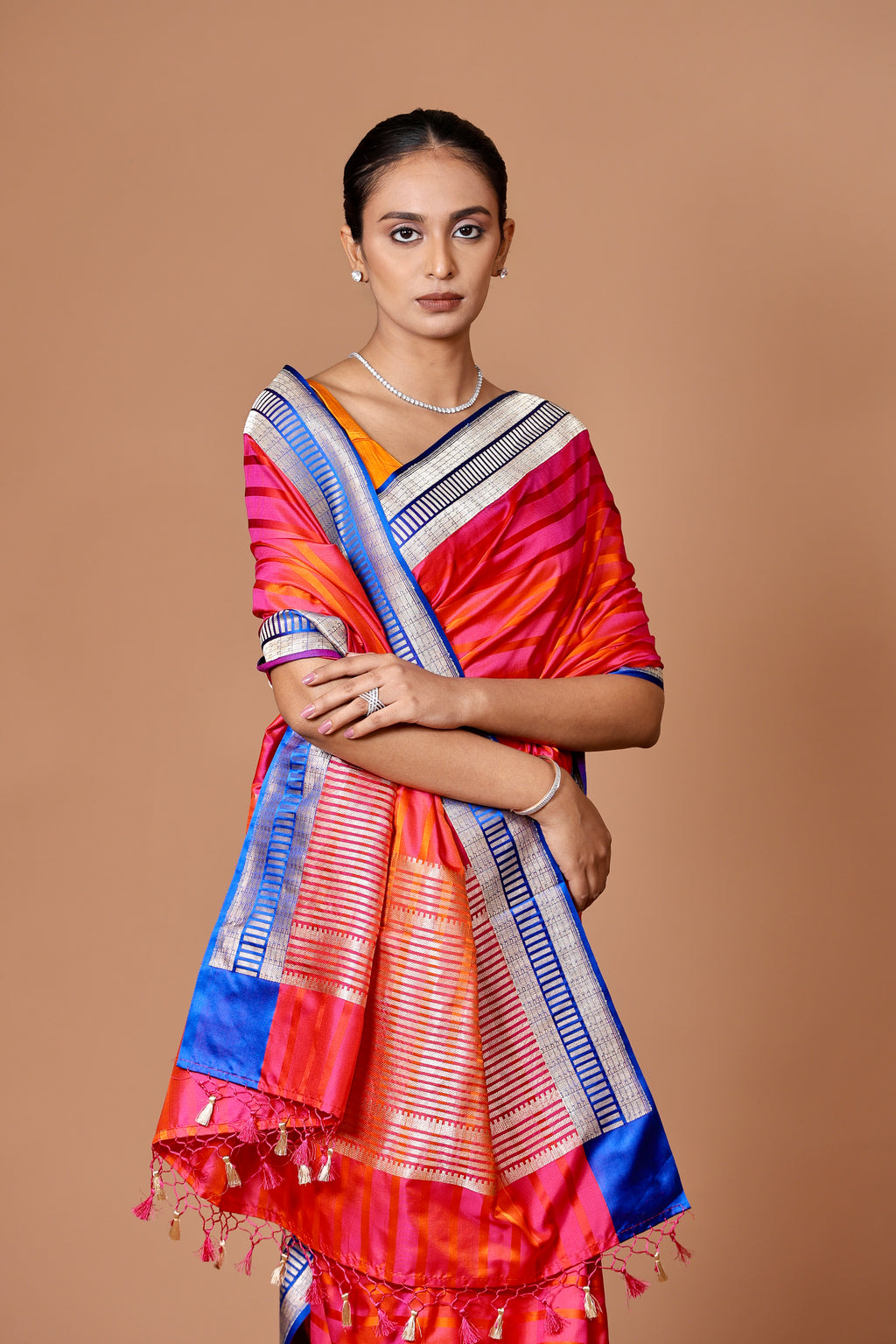 Banarasi handwoven Pink Kadhua silk sari with an elegant contrast border.