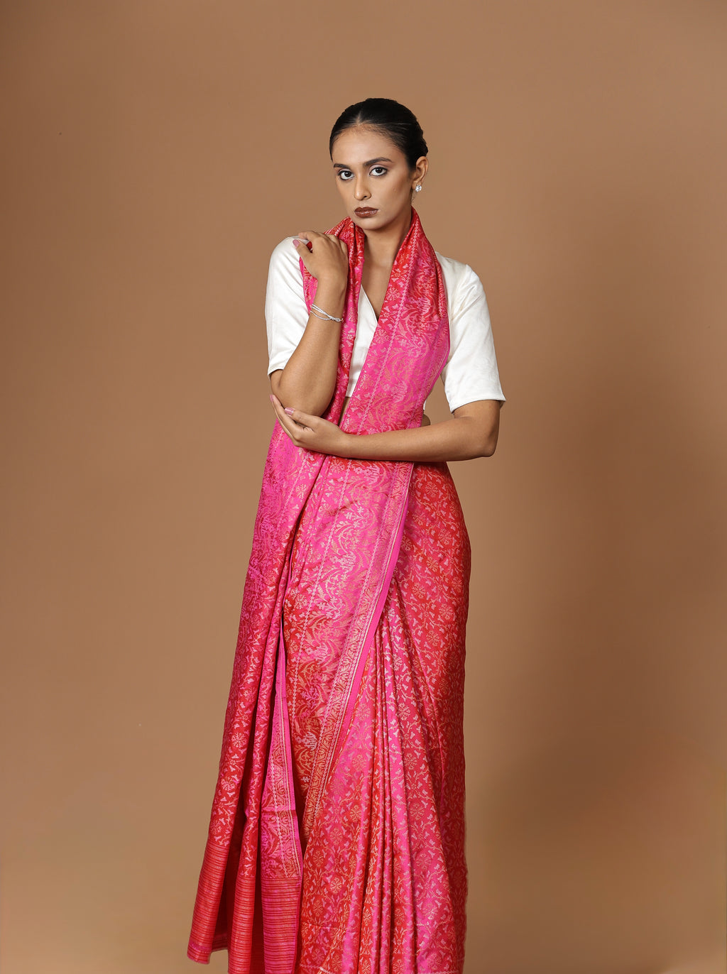 Banarasi Handwoven Hot Pink Silk Jamdani Sari