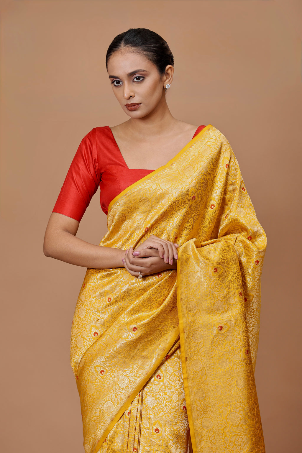 Banarasi Handwoven Yellow Meenakari Silk Sari