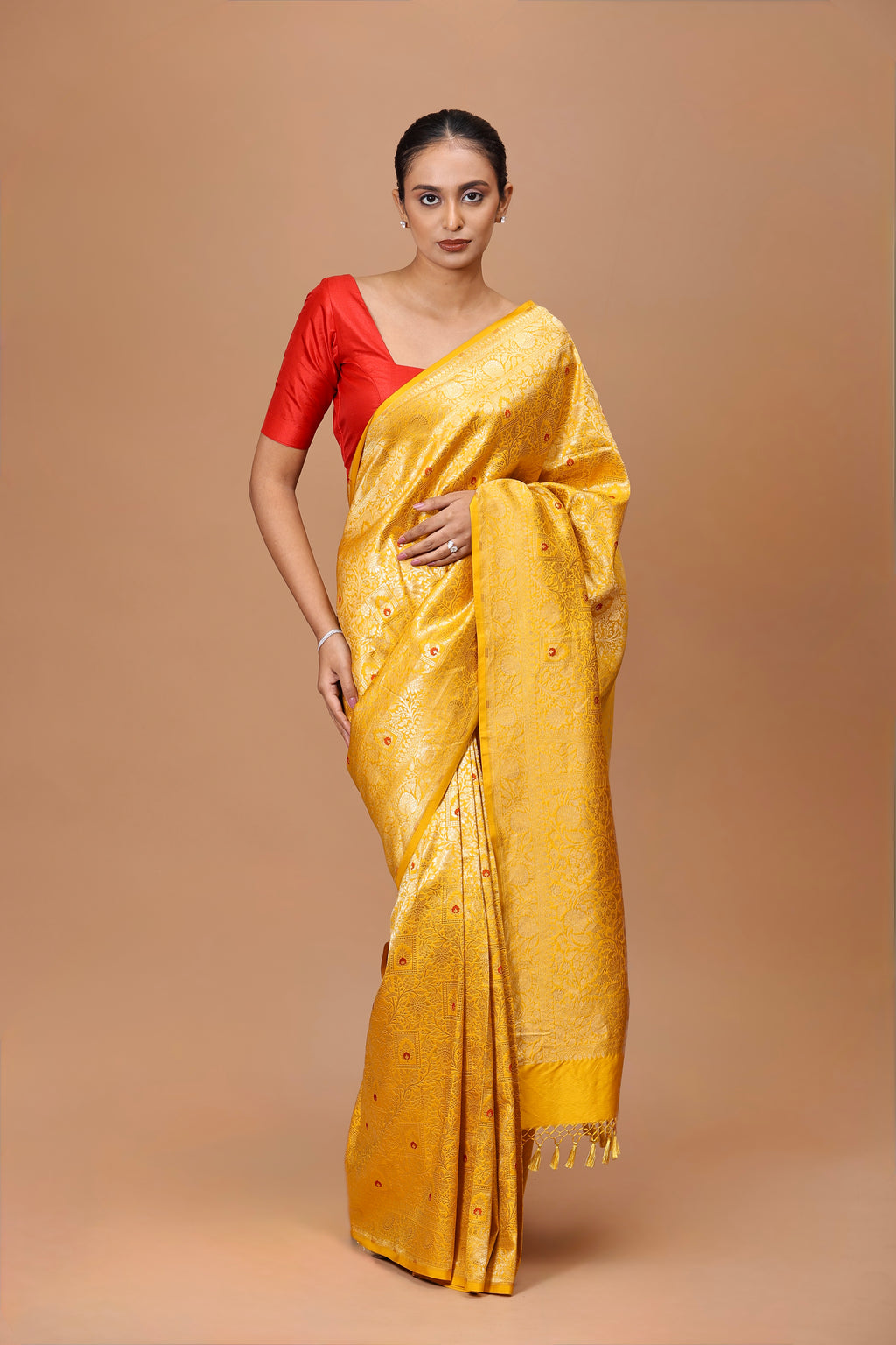 Banarasi Handwoven Yellow Meenakari Silk Sari