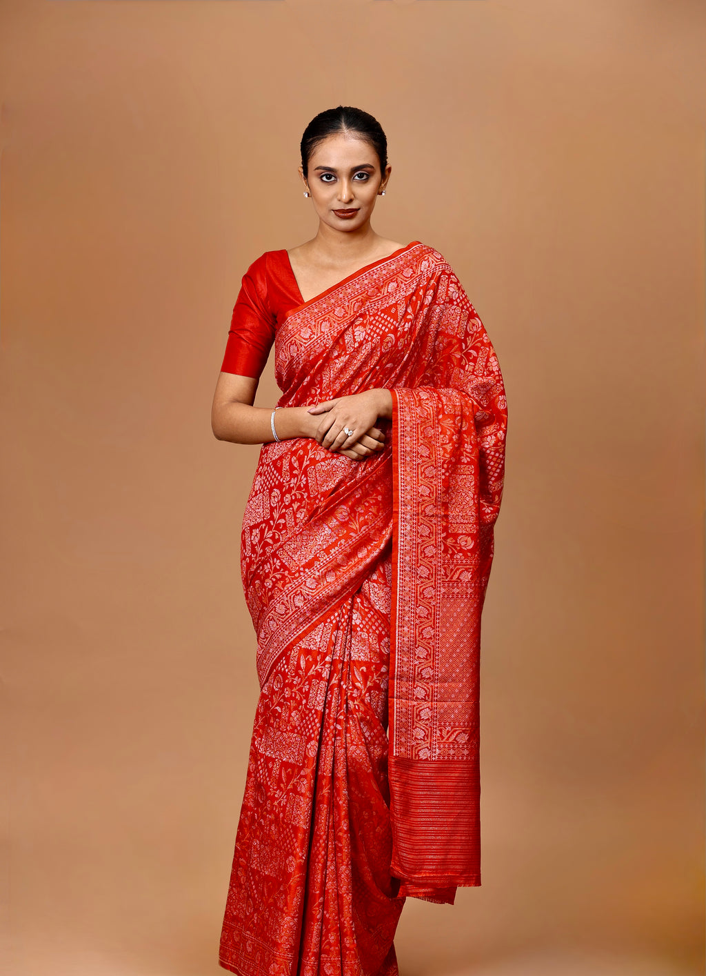 Banarasi Handwoven Red Jamdani Silk Sari