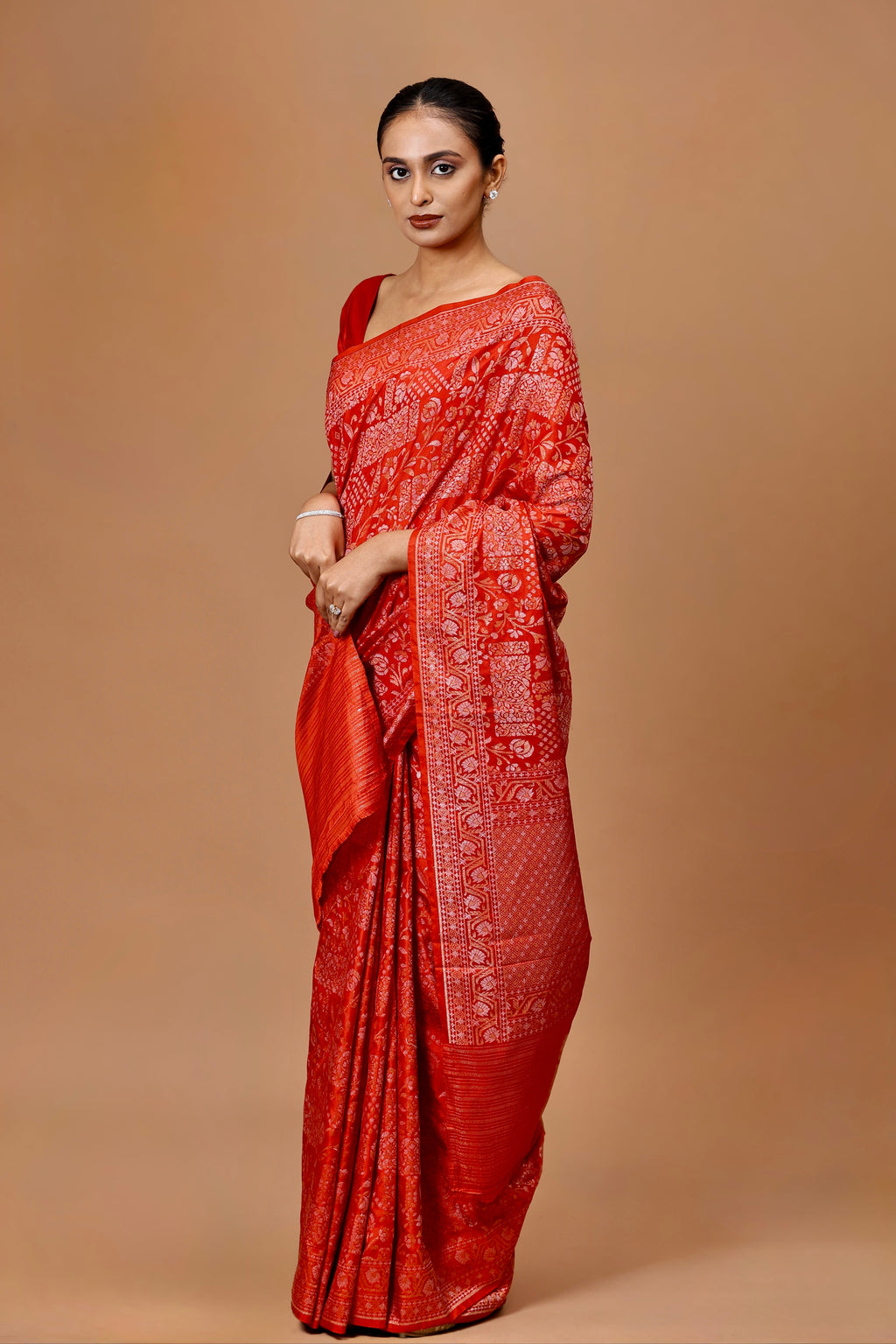 Banarasi Handwoven Red Jamdani Silk Sari