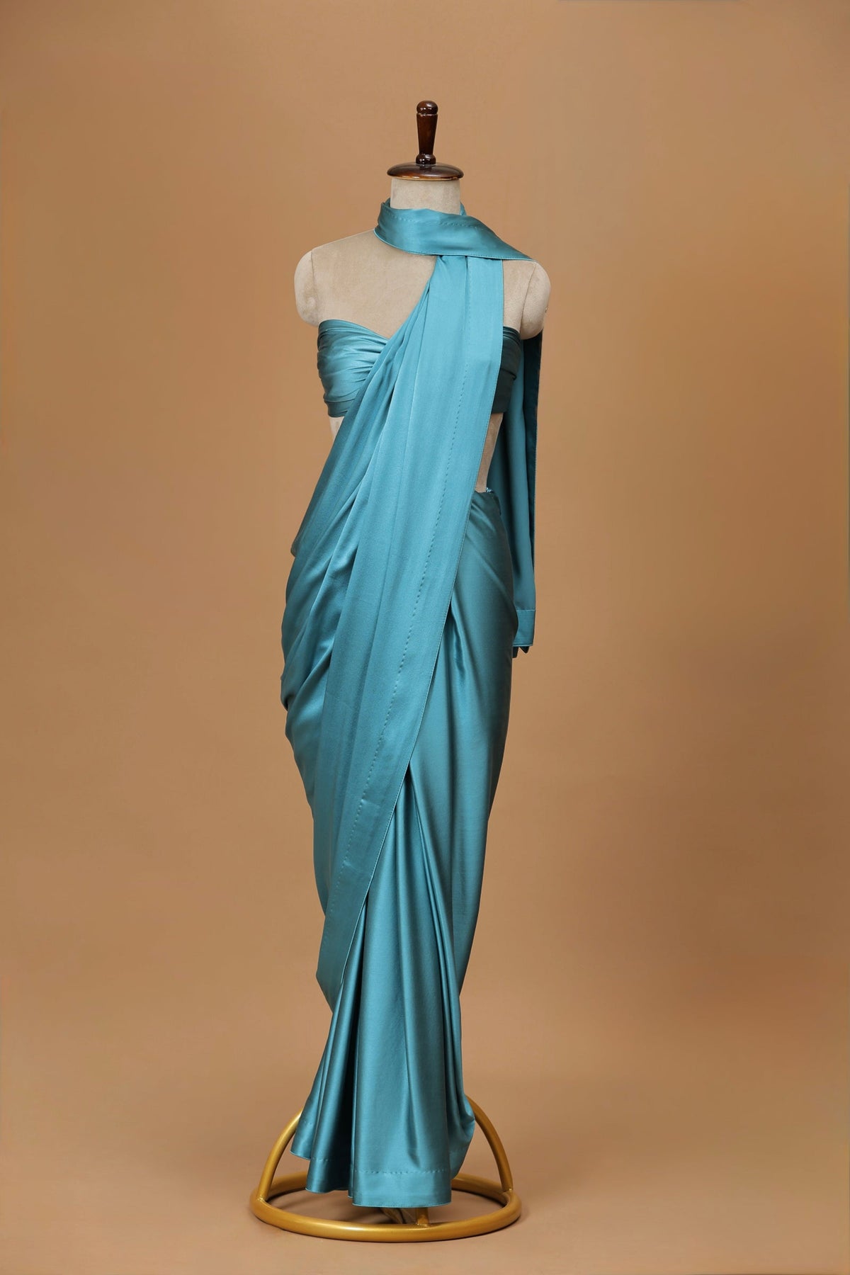 Handwoven Teal Blue Satin Silk Sari