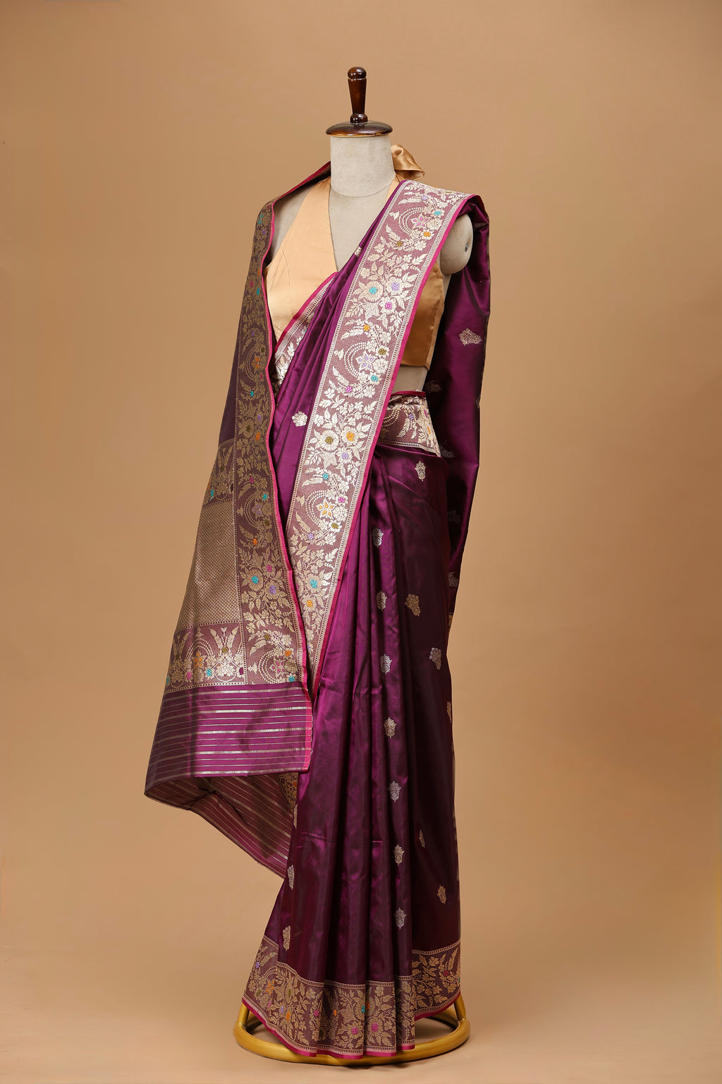 Banarasi Handwoven Deep Wine Meenakari Silk Sari