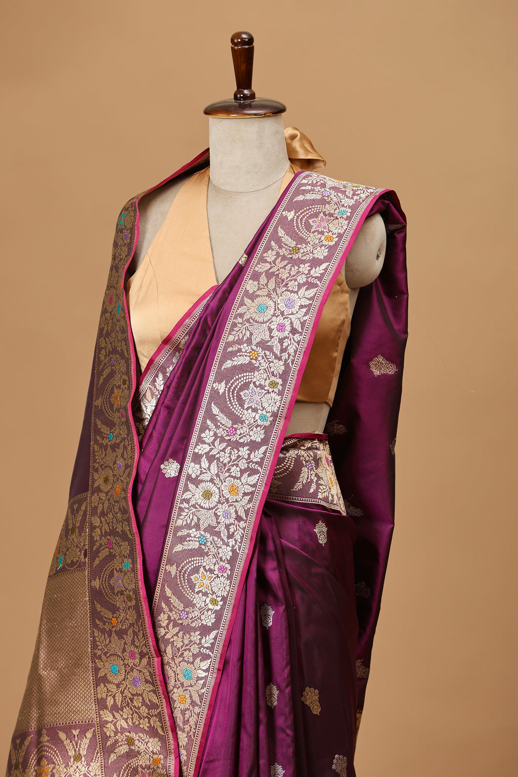 Banarasi Handwoven Deep Wine Meenakari Silk Sari