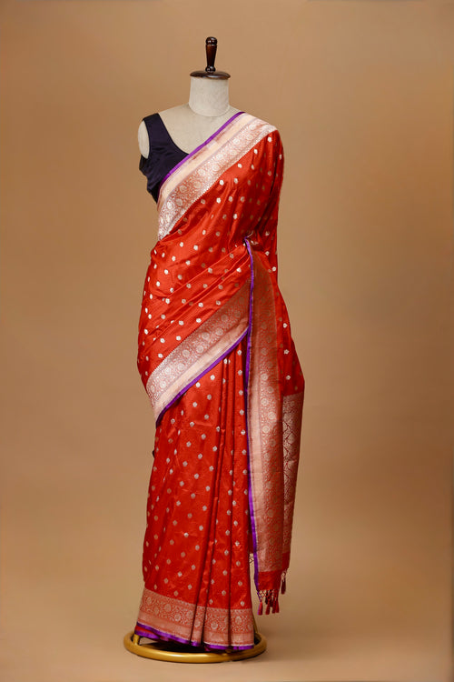 Classic Banarasi Red Silk Sari Handwoven with Delicate Zari Motifs
