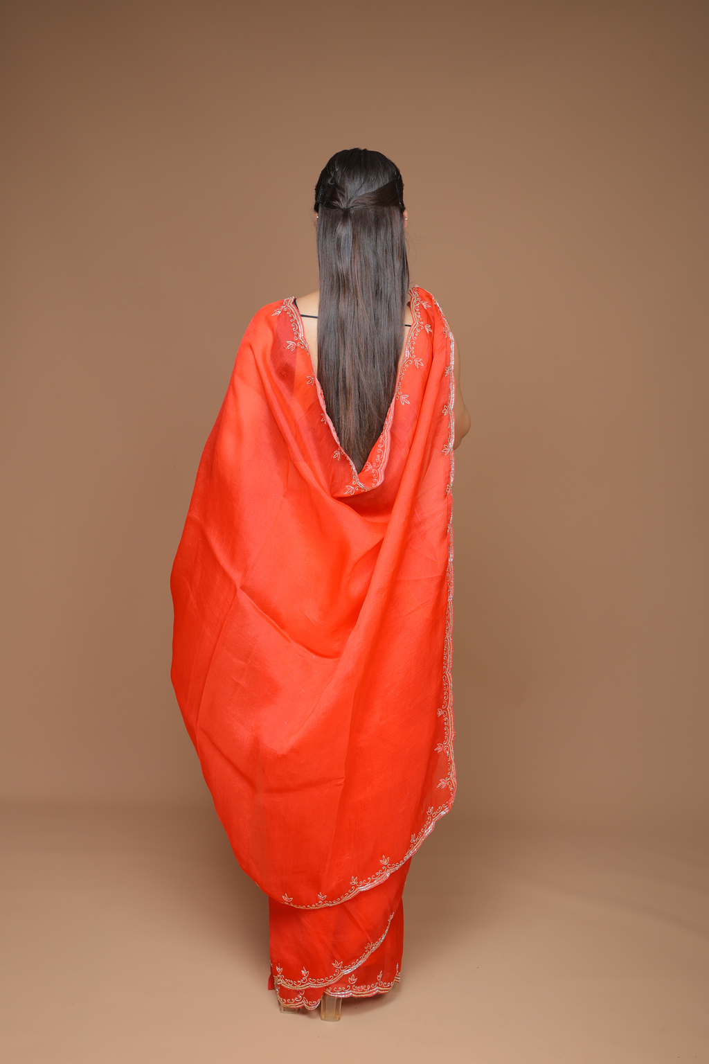 Handwoven Organza Sari with Hand Embroidery