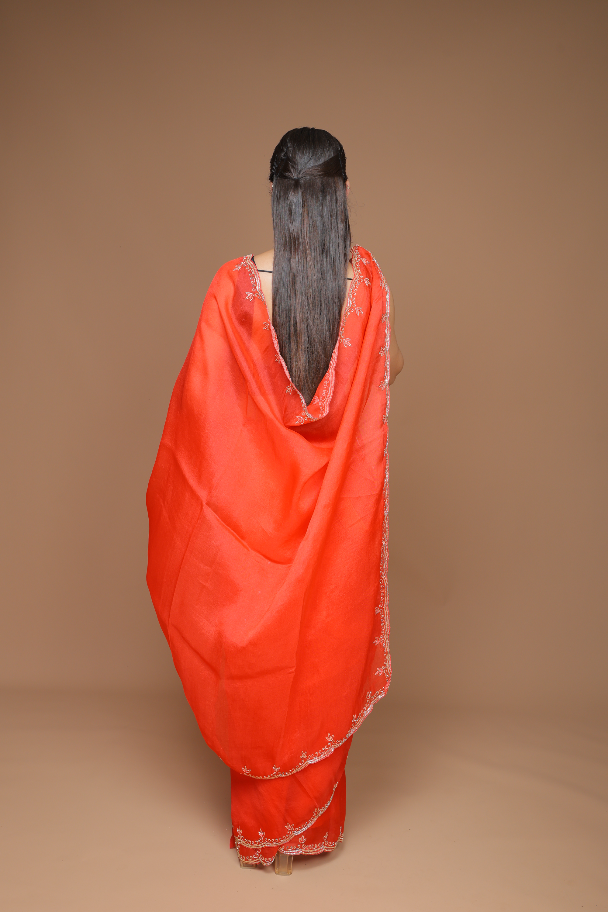 Handwoven Organza Sari with Hand Embroidery