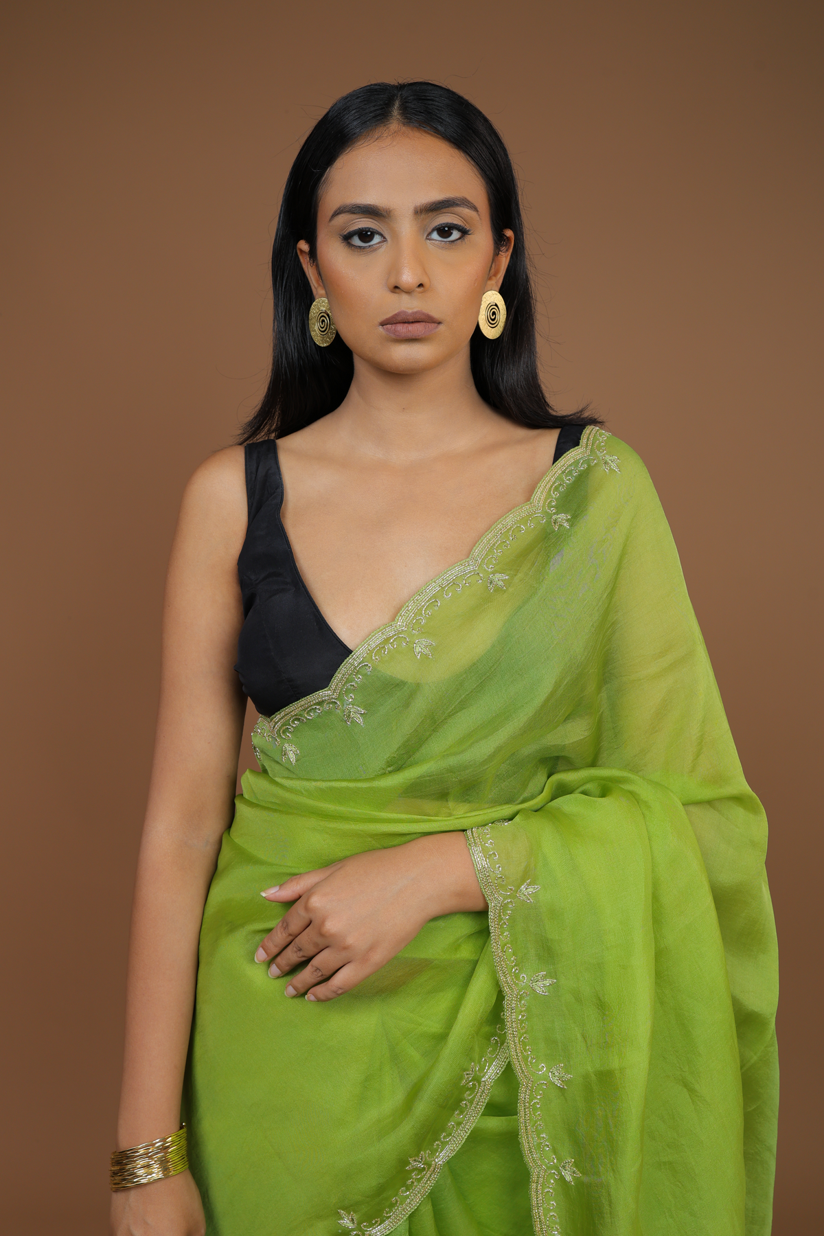 Handwoven Organza Sari with Hand Embroidery