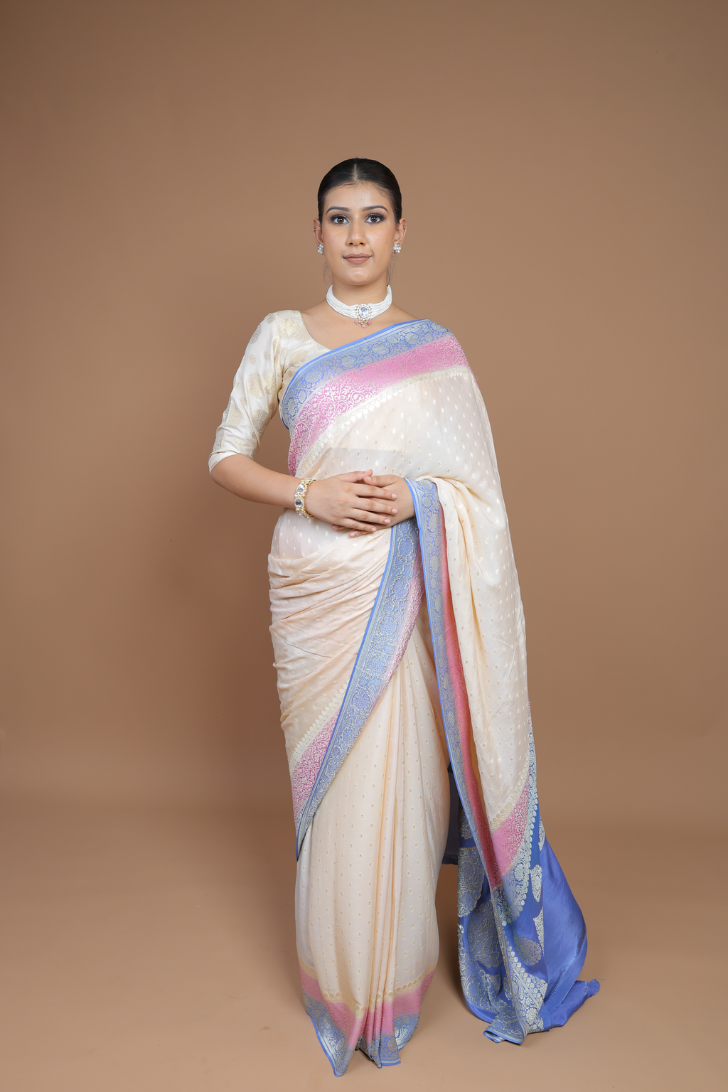 Banarasi Handwoven Crepe Georgette Sari with Contrast Border
