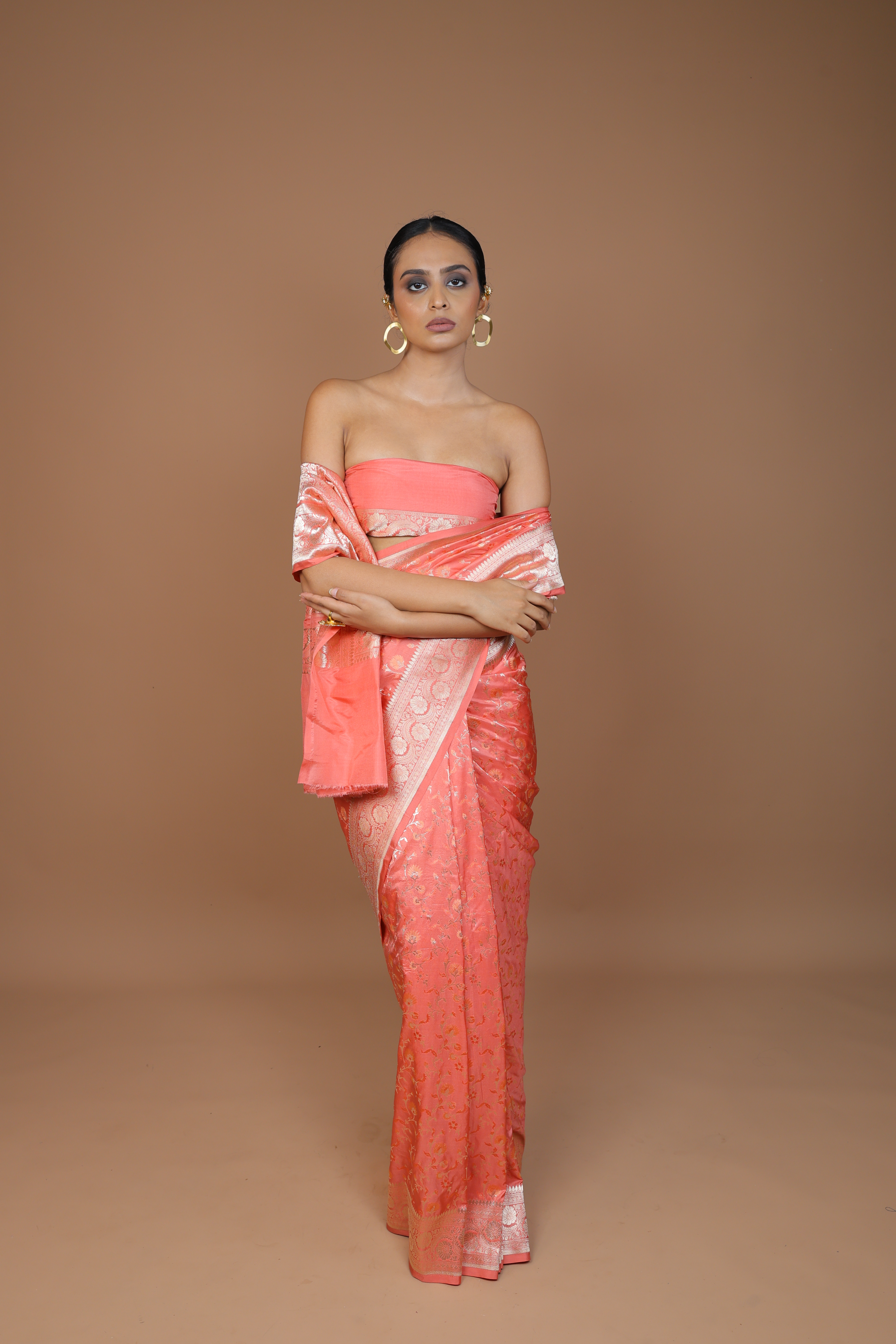 Banarasi Handwoven Jaal Silk Sari With Meenakari