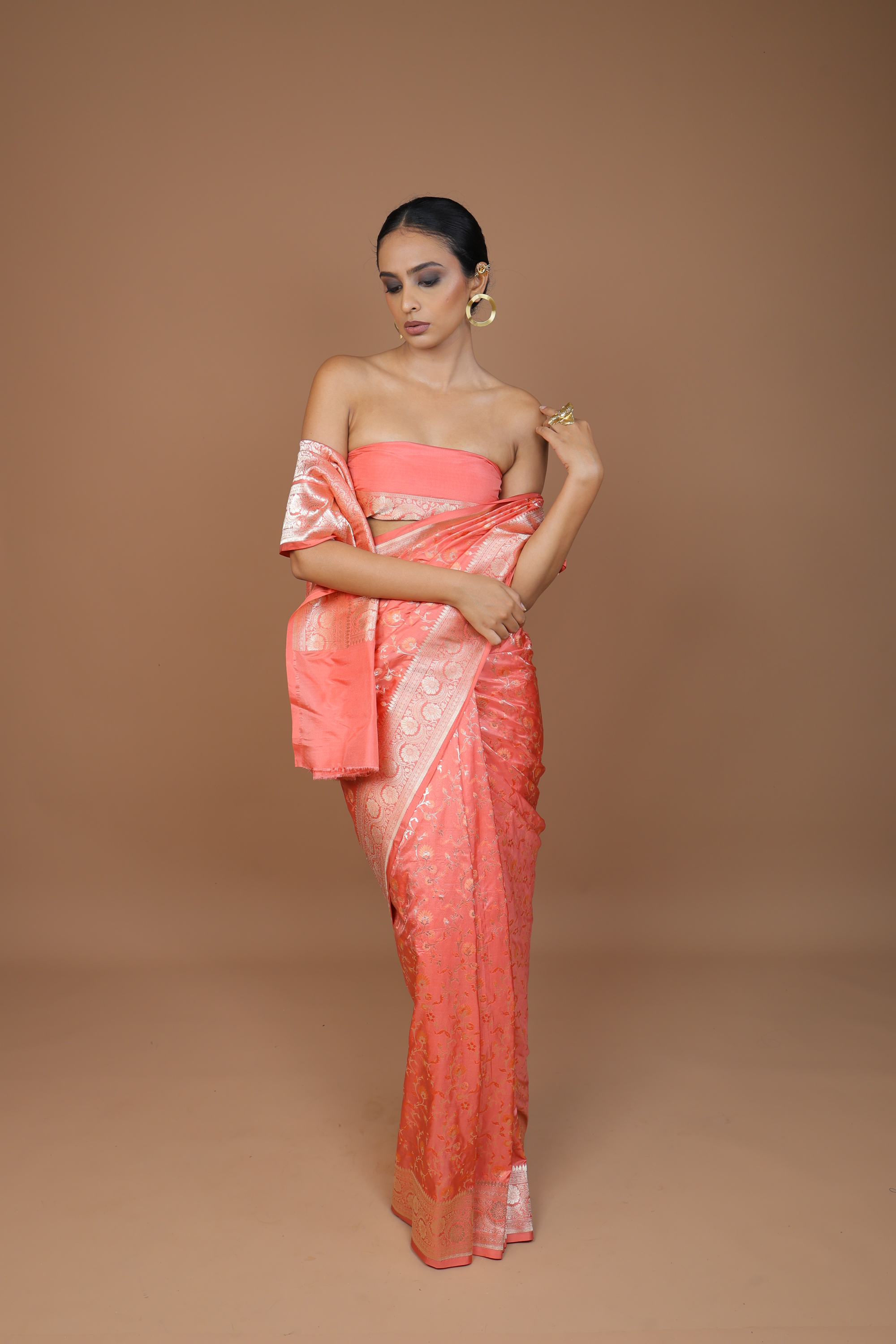 Banarasi Handwoven Jaal Silk Sari With Meenakari