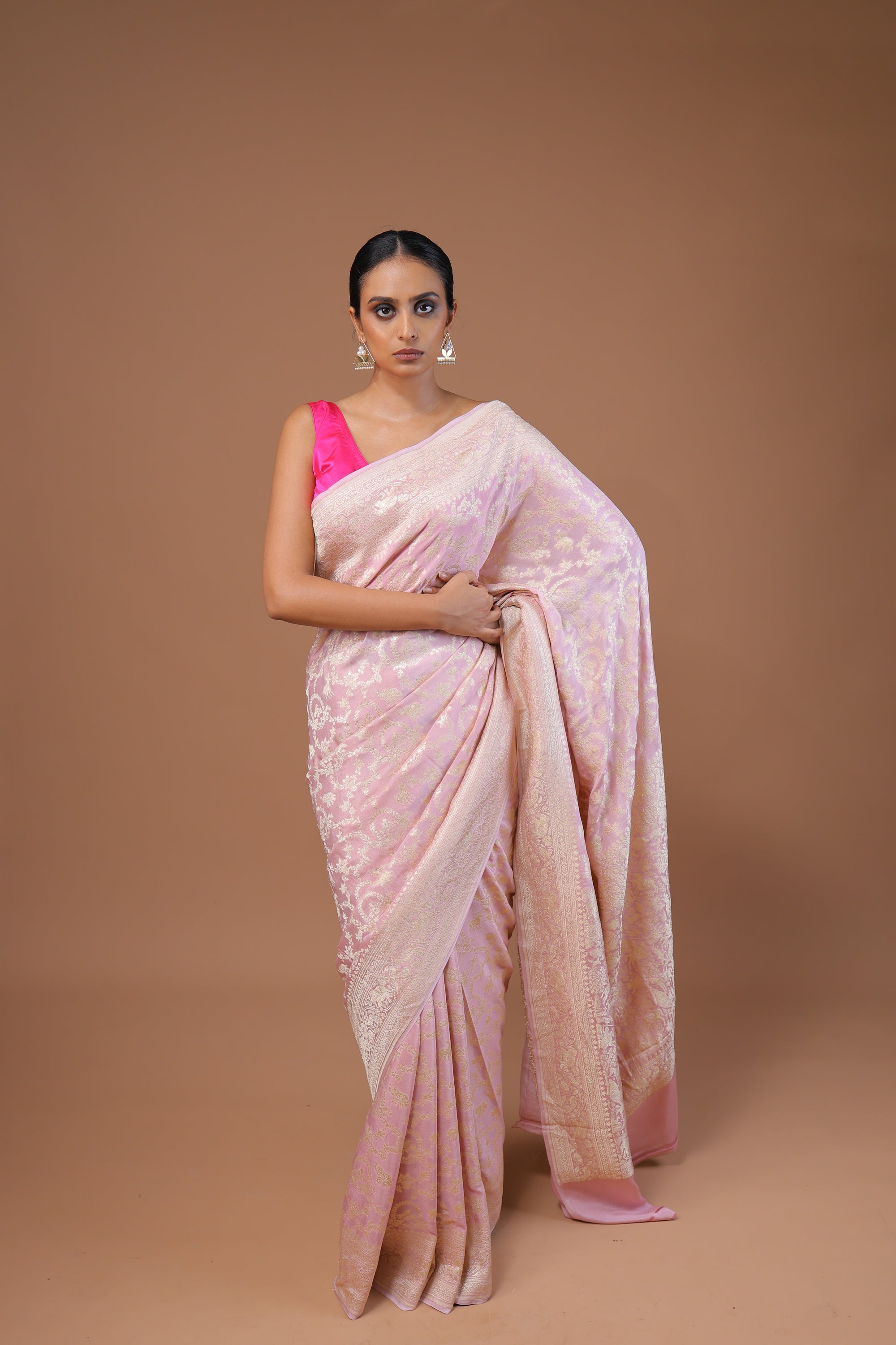Banarasi Handwoven Crepe Georgette Shikargah Sari