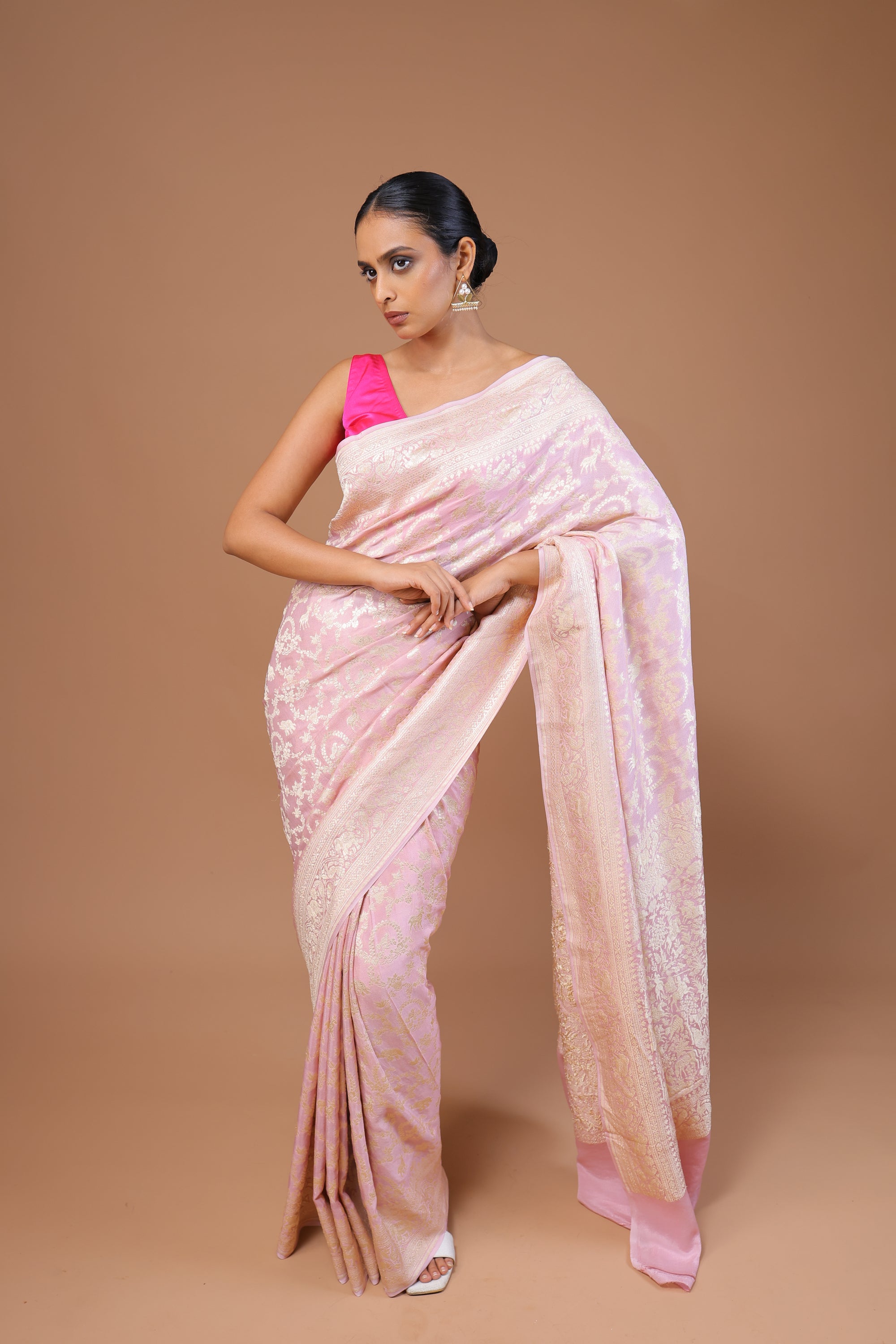 Banarasi Handwoven Crepe Georgette Shikargah Sari
