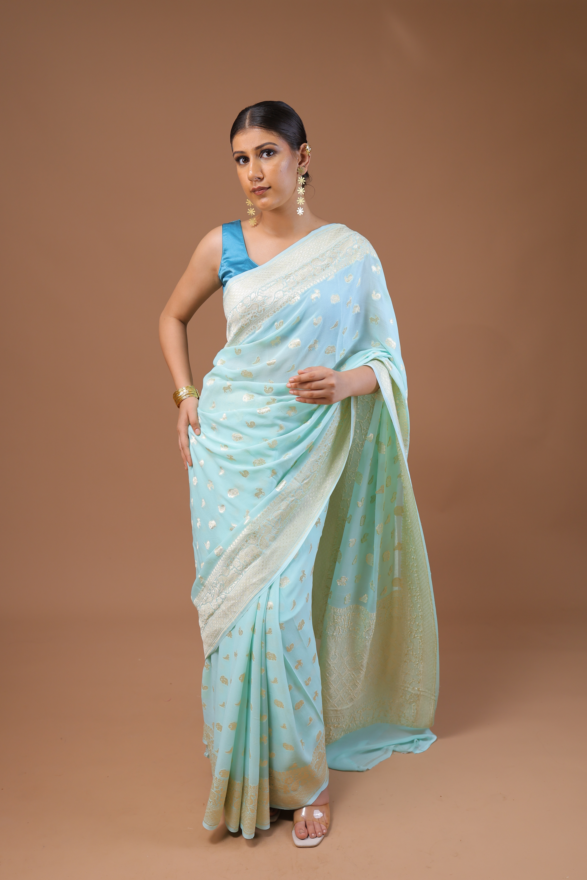 Banarasi Handwoven Crepe Georgette Shikargah Sari