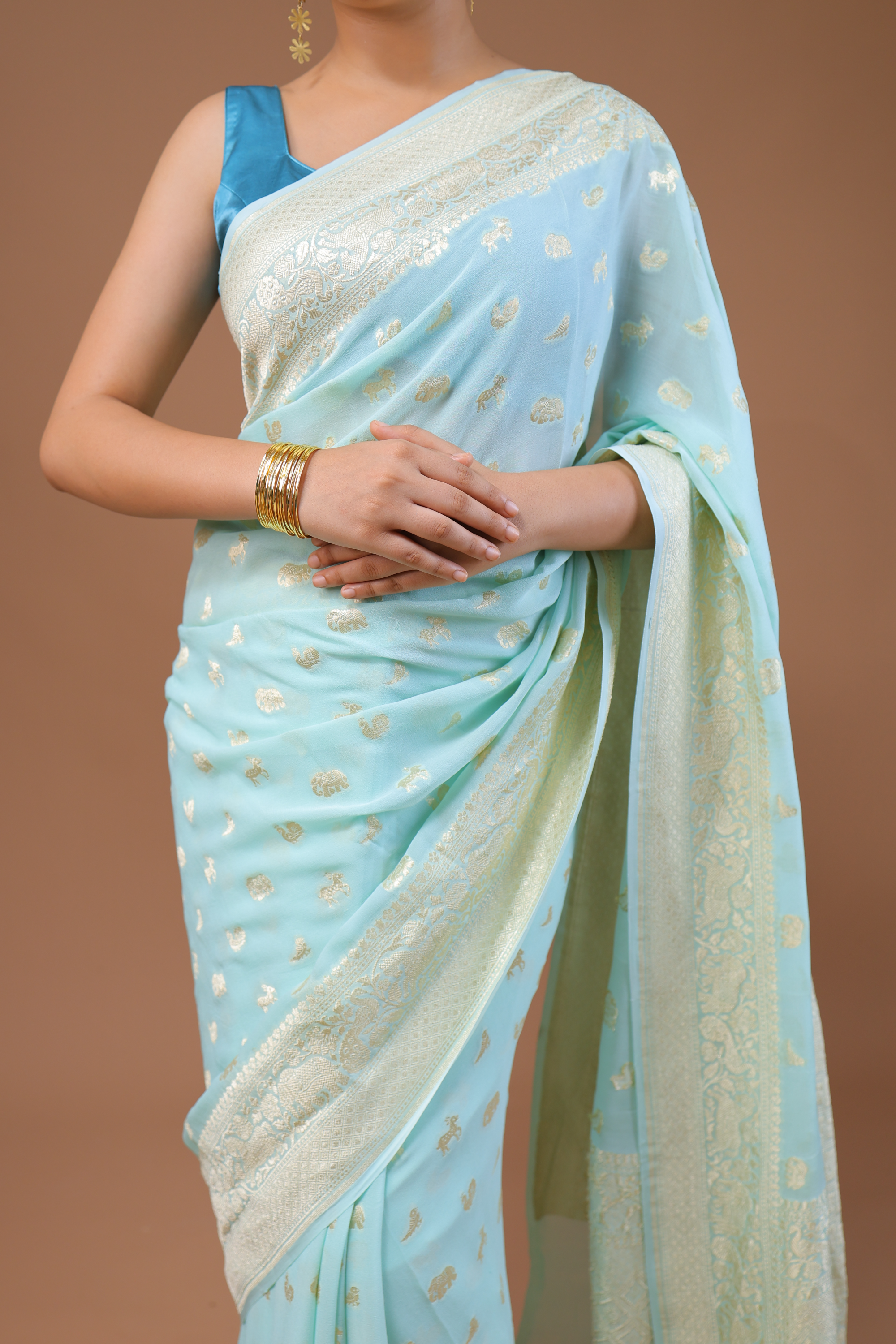 Banarasi Handwoven Crepe Georgette Shikargah Sari
