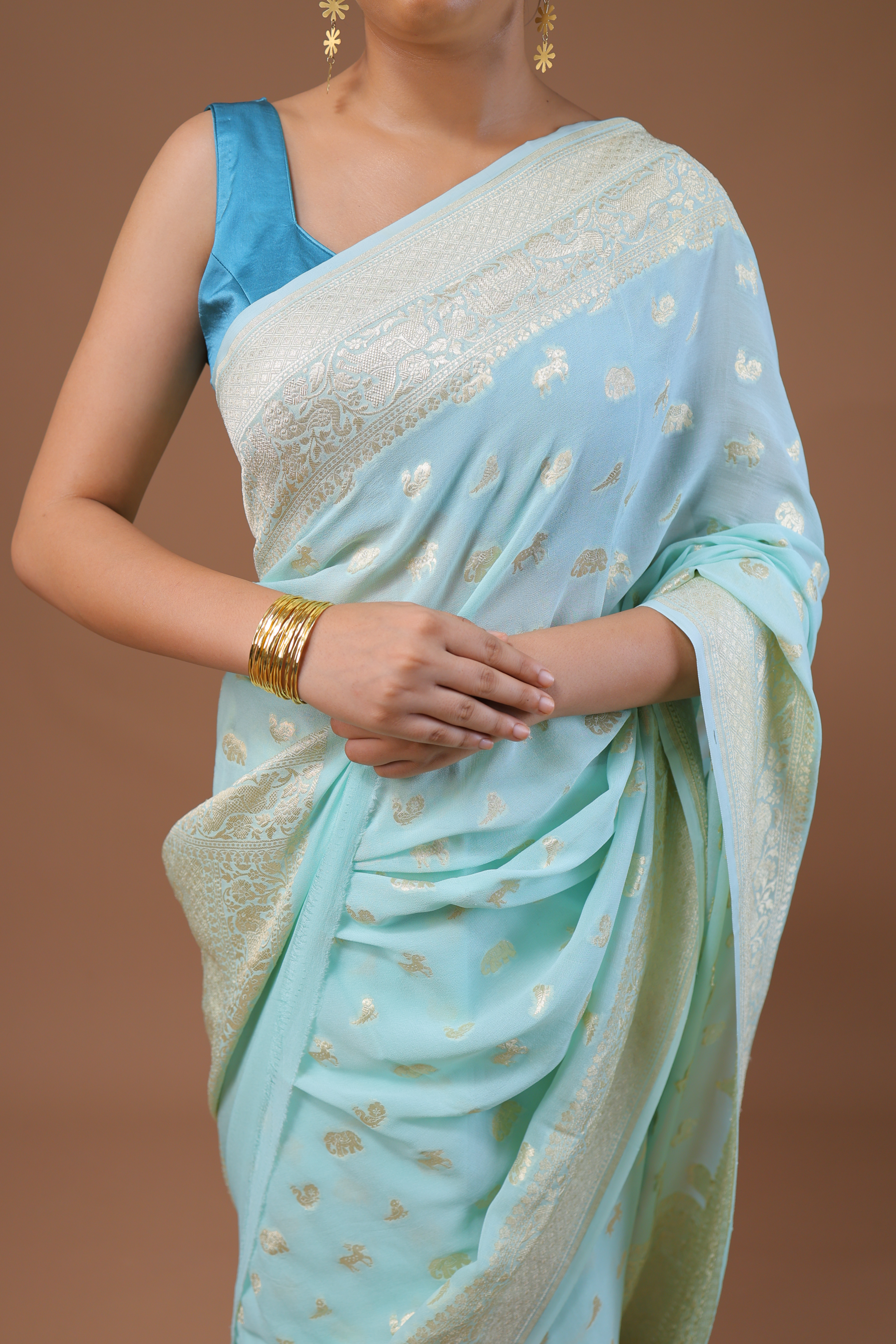 Banarasi Handwoven Crepe Georgette Shikargah Sari