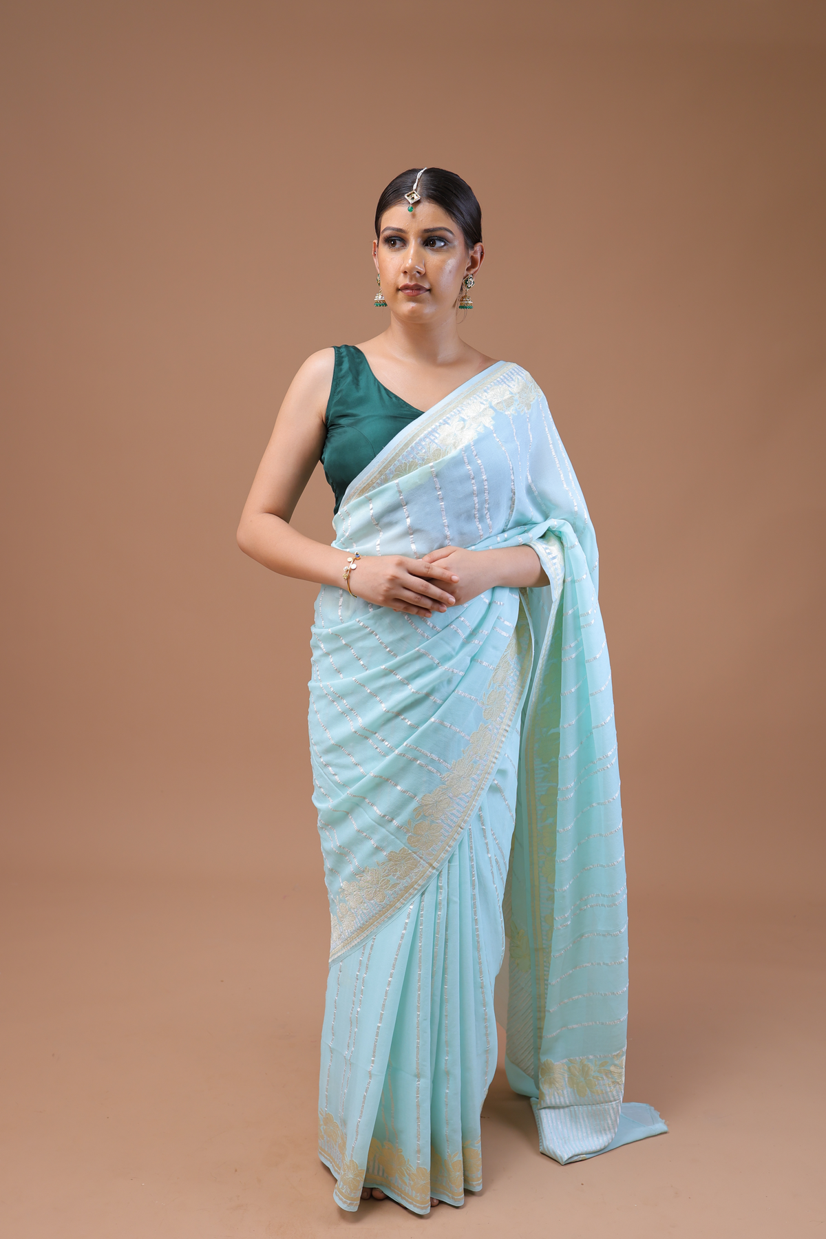 Banarasi Sea Green Handwoven Khaddi Georgette Sari