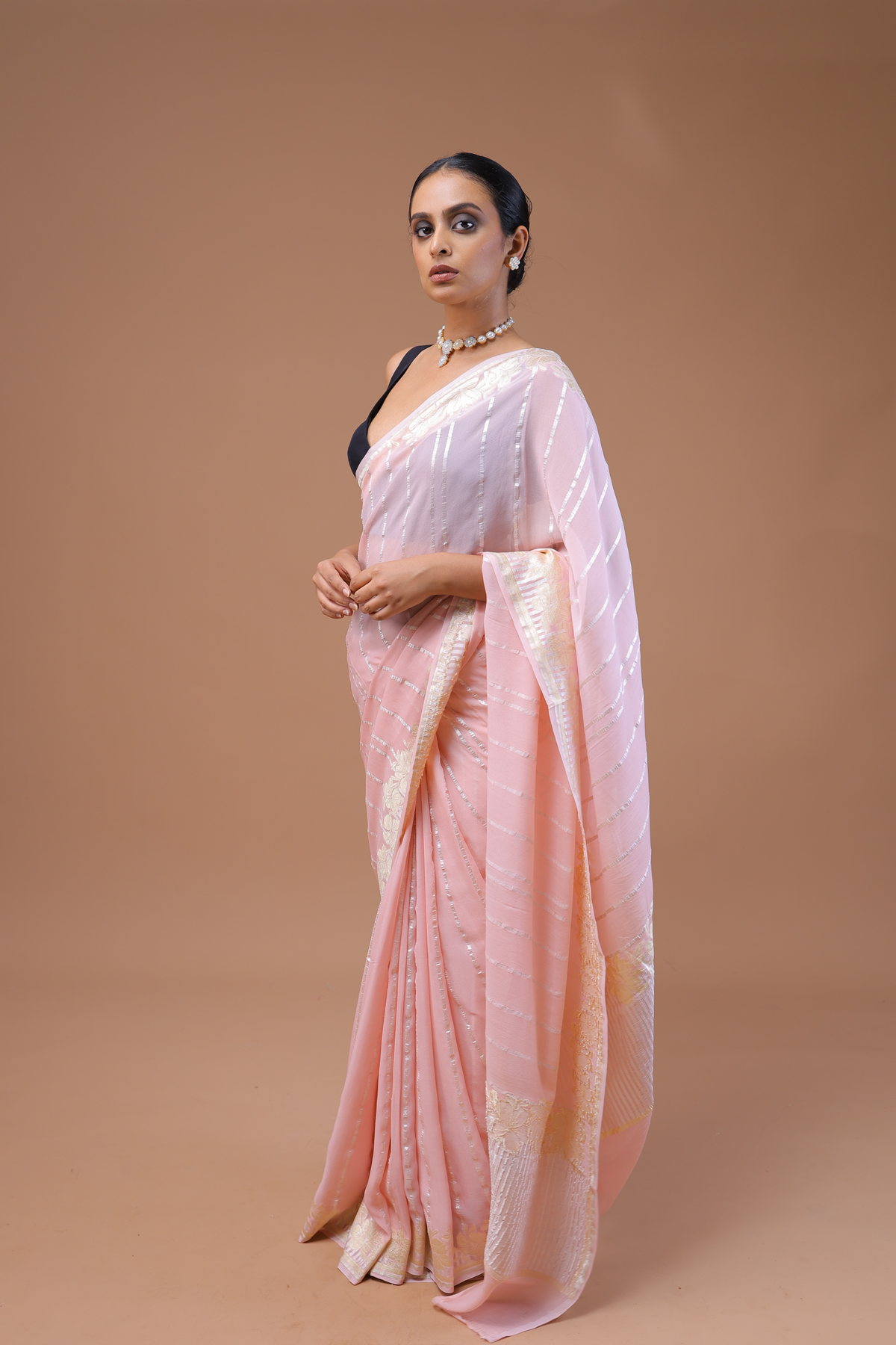 Pre-order Banarasi Pink Handwoven Khaddi Georgette Sari