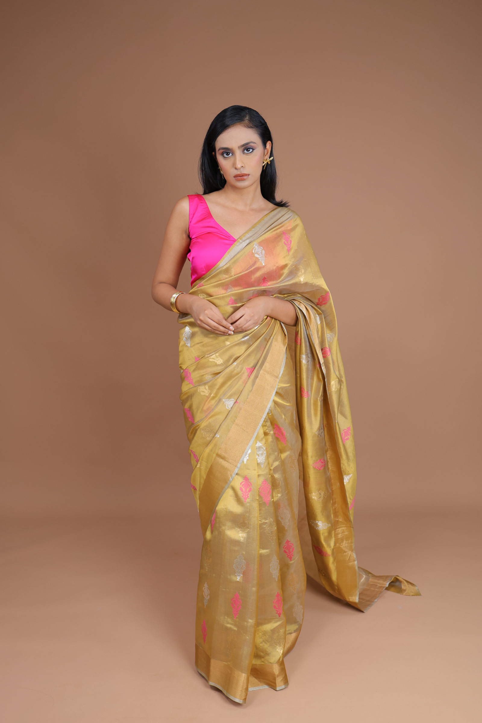Handwoven Tissue Silk, Meenakari Sari With Kadwa Weave