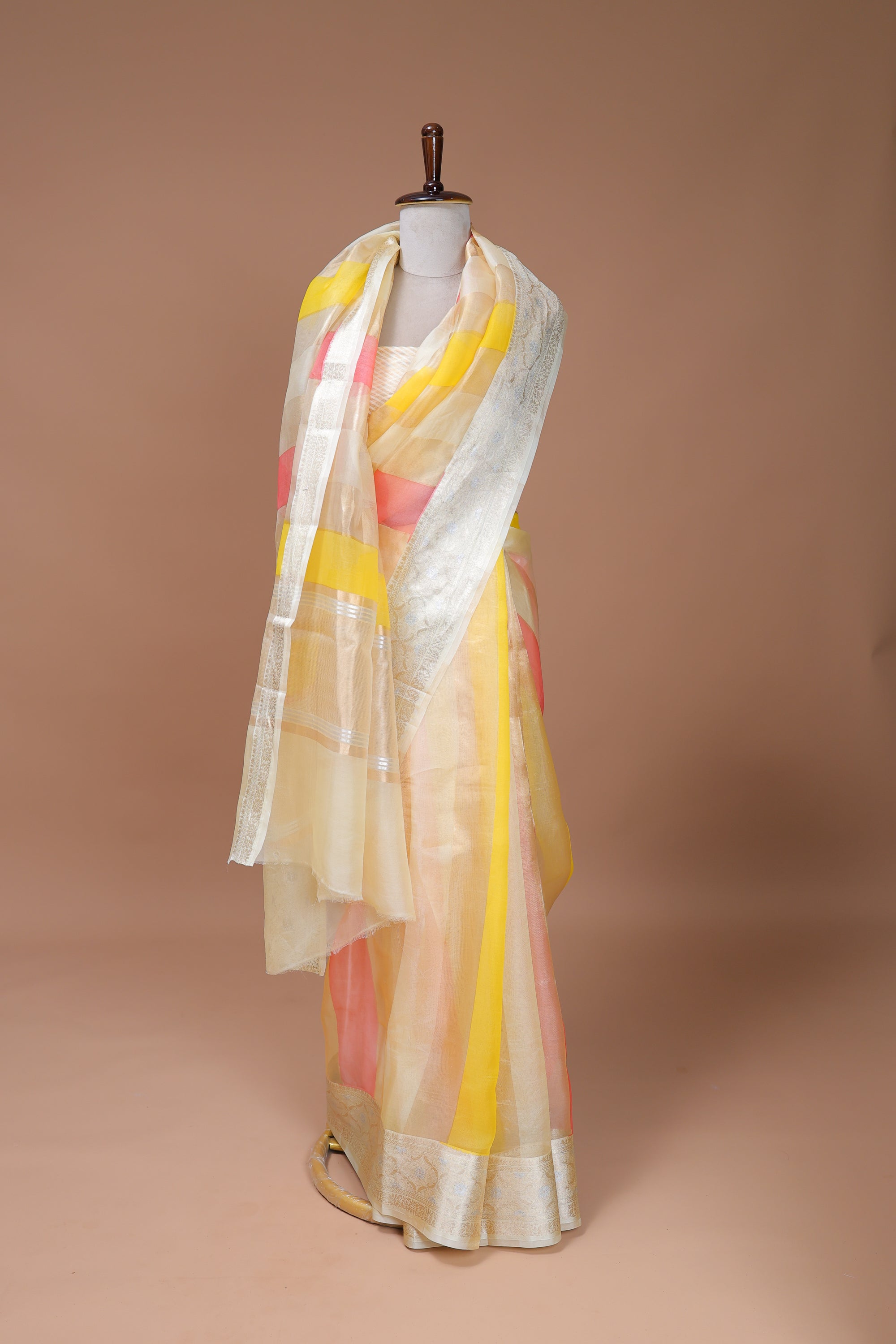 Banarasi Handwoven Organza Sari With Stripes