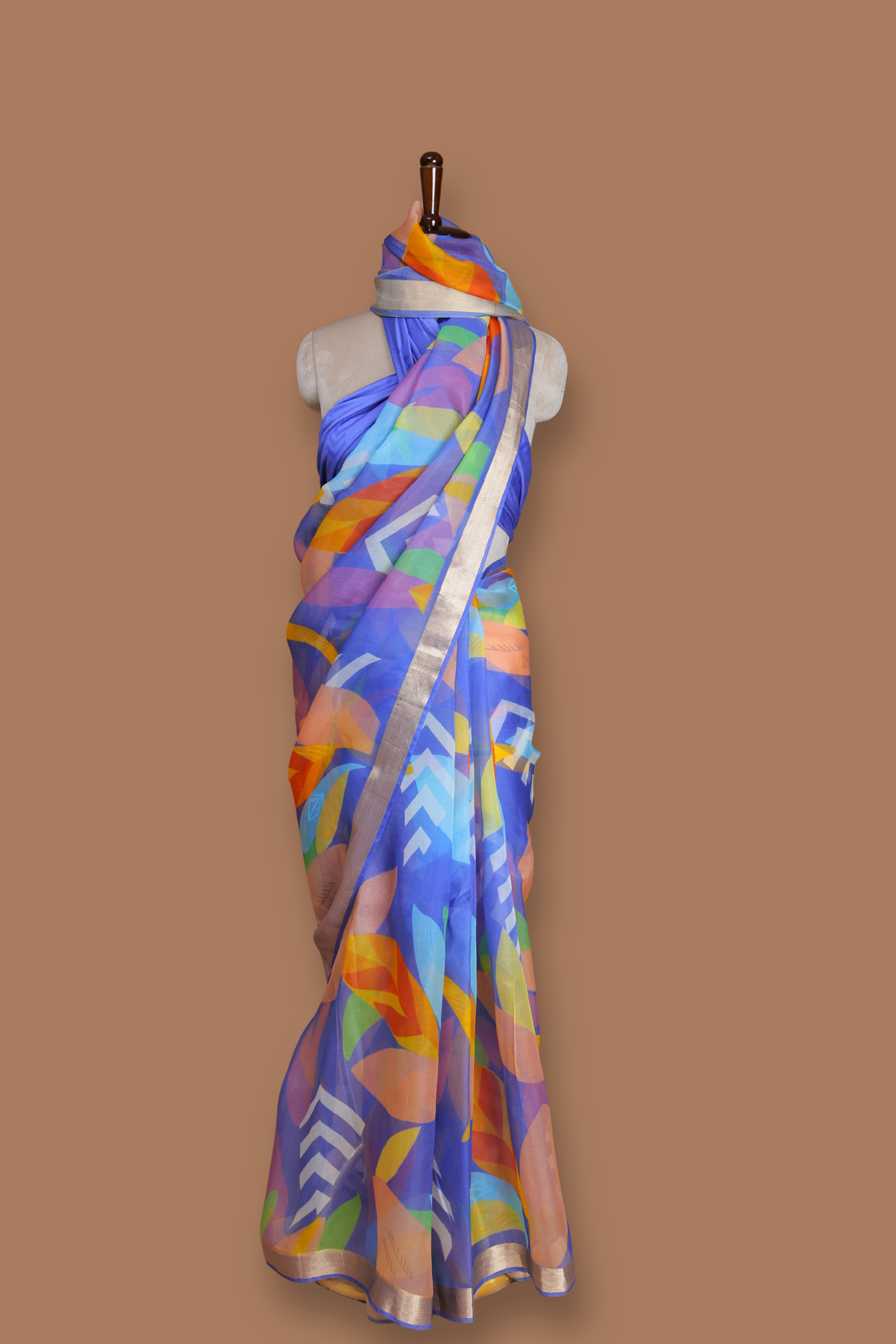 Digital Printed Multicolour Sari On Handwoven Organza