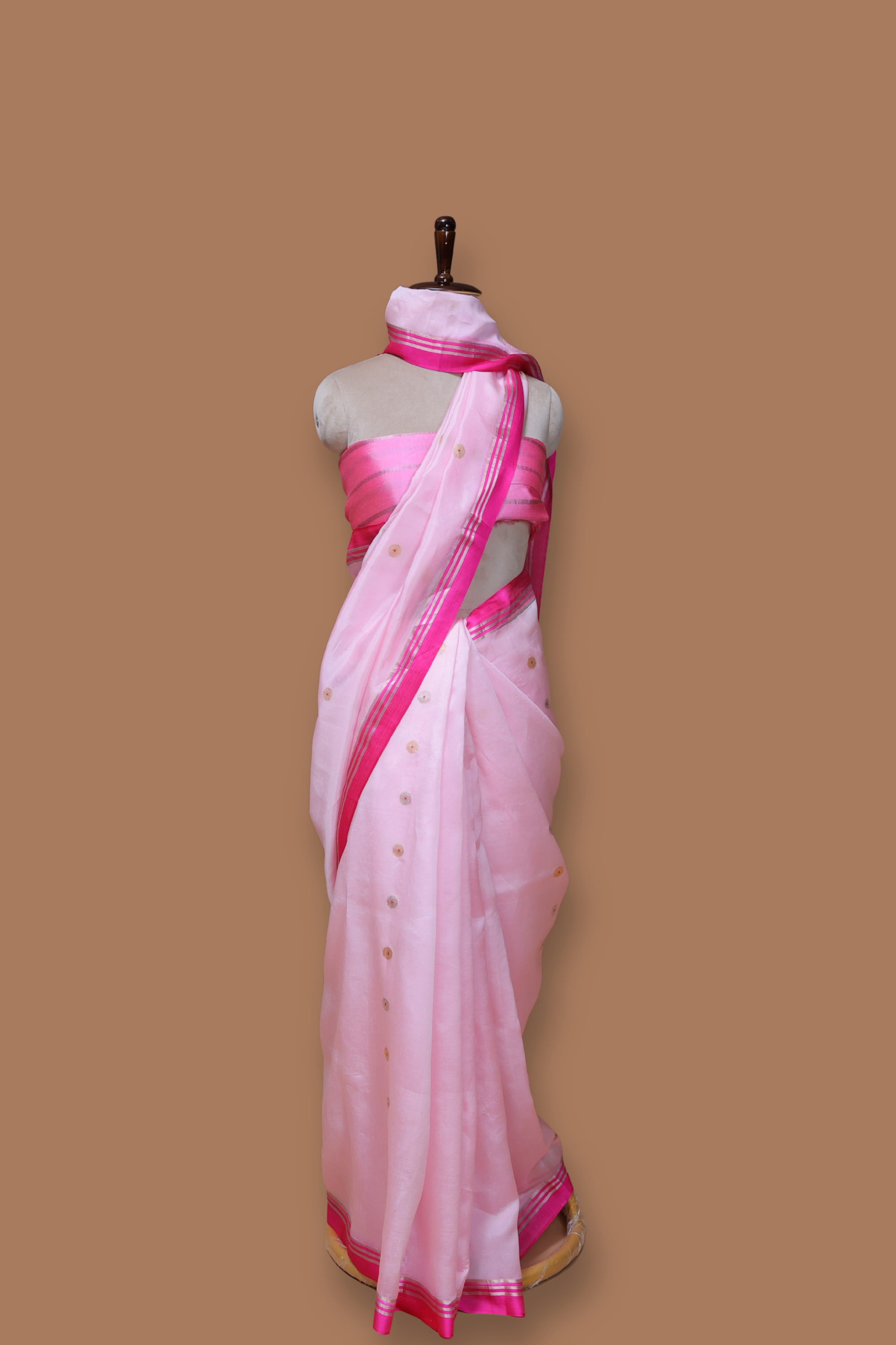 Pre- order Powder Pink Handwoven Cotton Silk Meenakari Sari