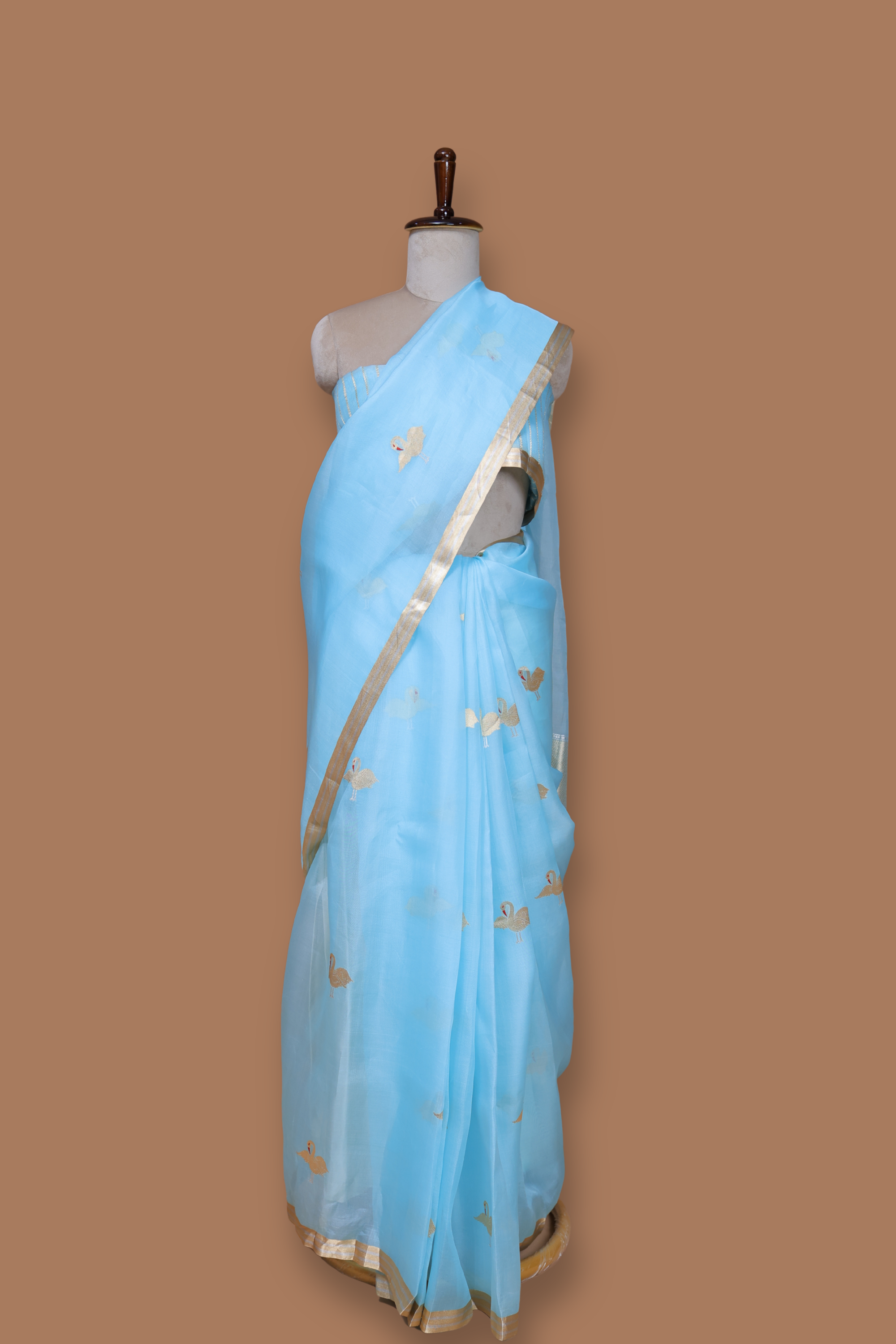 Pre- order Banarasi Blue Handwoven Organza Sari