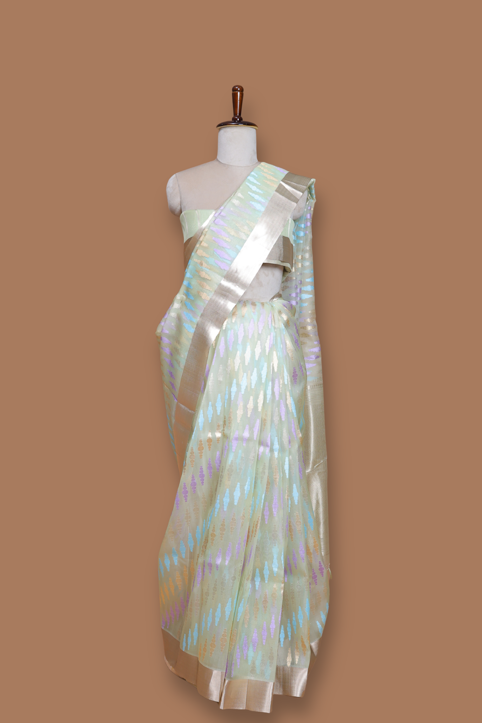 Banarasi Green Handwoven Organza Sari