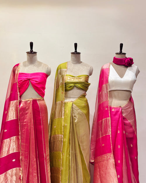 Banarasi handwoven fuschia tissue organza saree