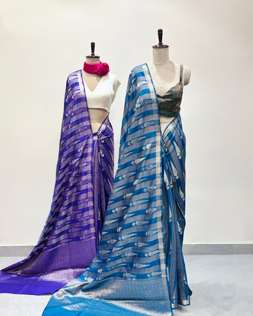 Soft handwoven Banarasi Muga Georgette sari