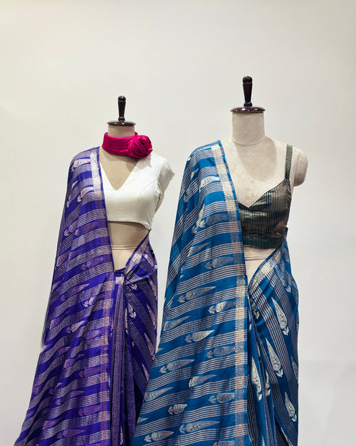 Soft handwoven Banarasi Muga Georgette sari