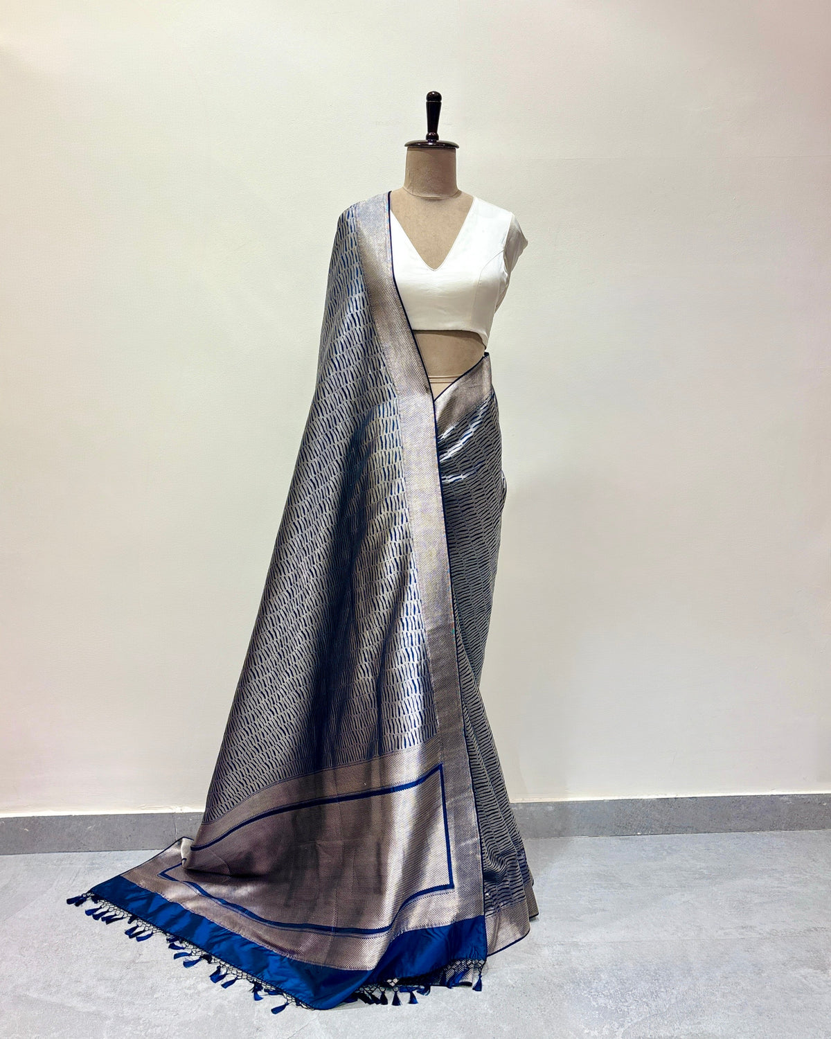 Deep blue contemporary soft Katan silk saree