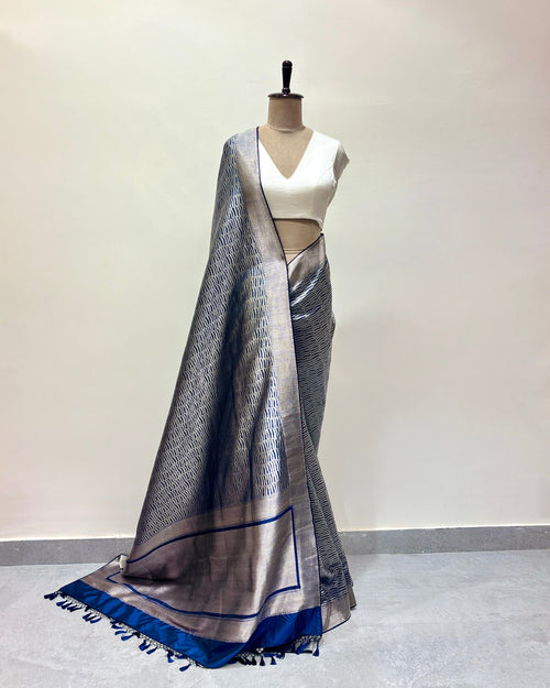 Deep blue contemporary soft Katan silk saree